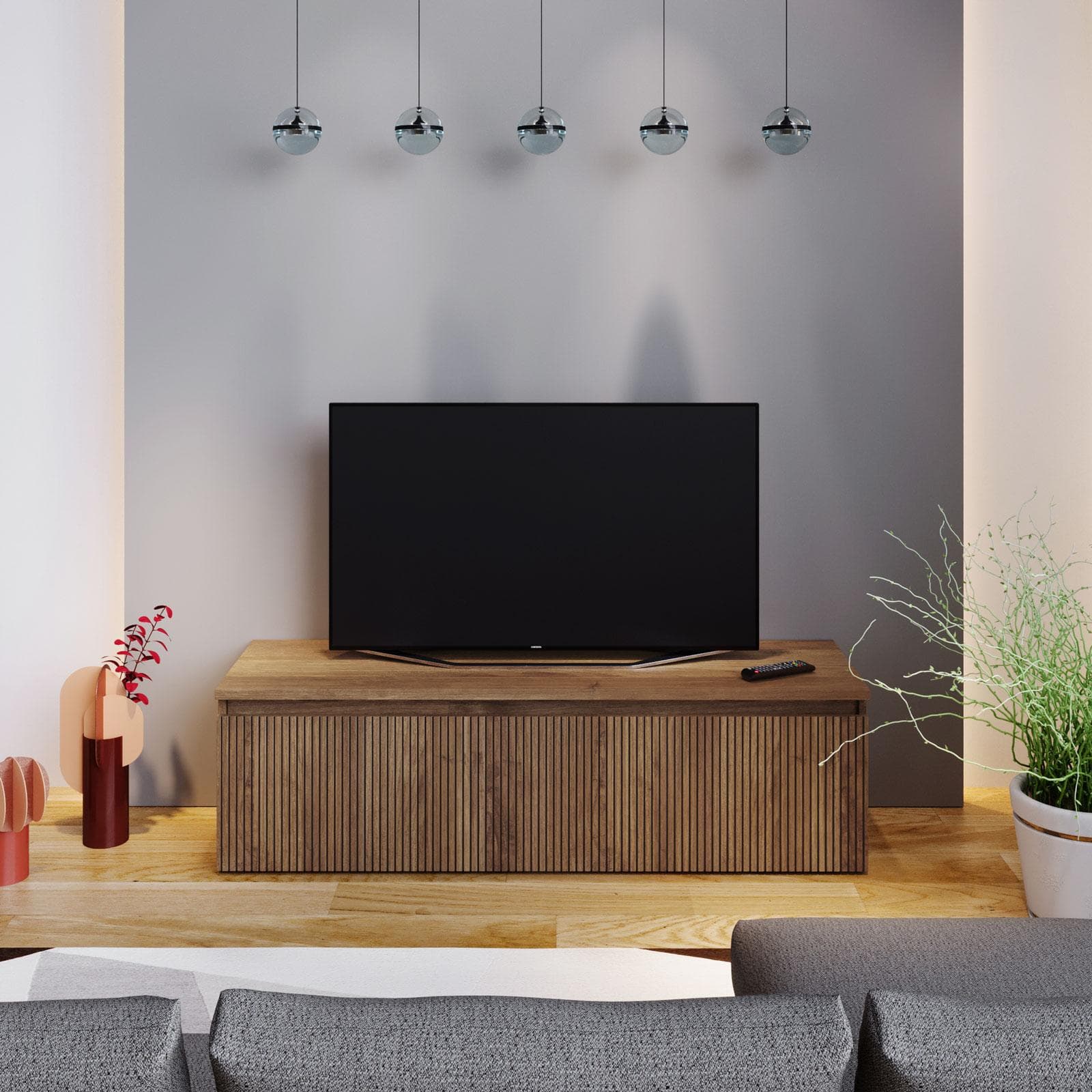 Porta tv 138x40h mercure cannettato con cassettone - Clary