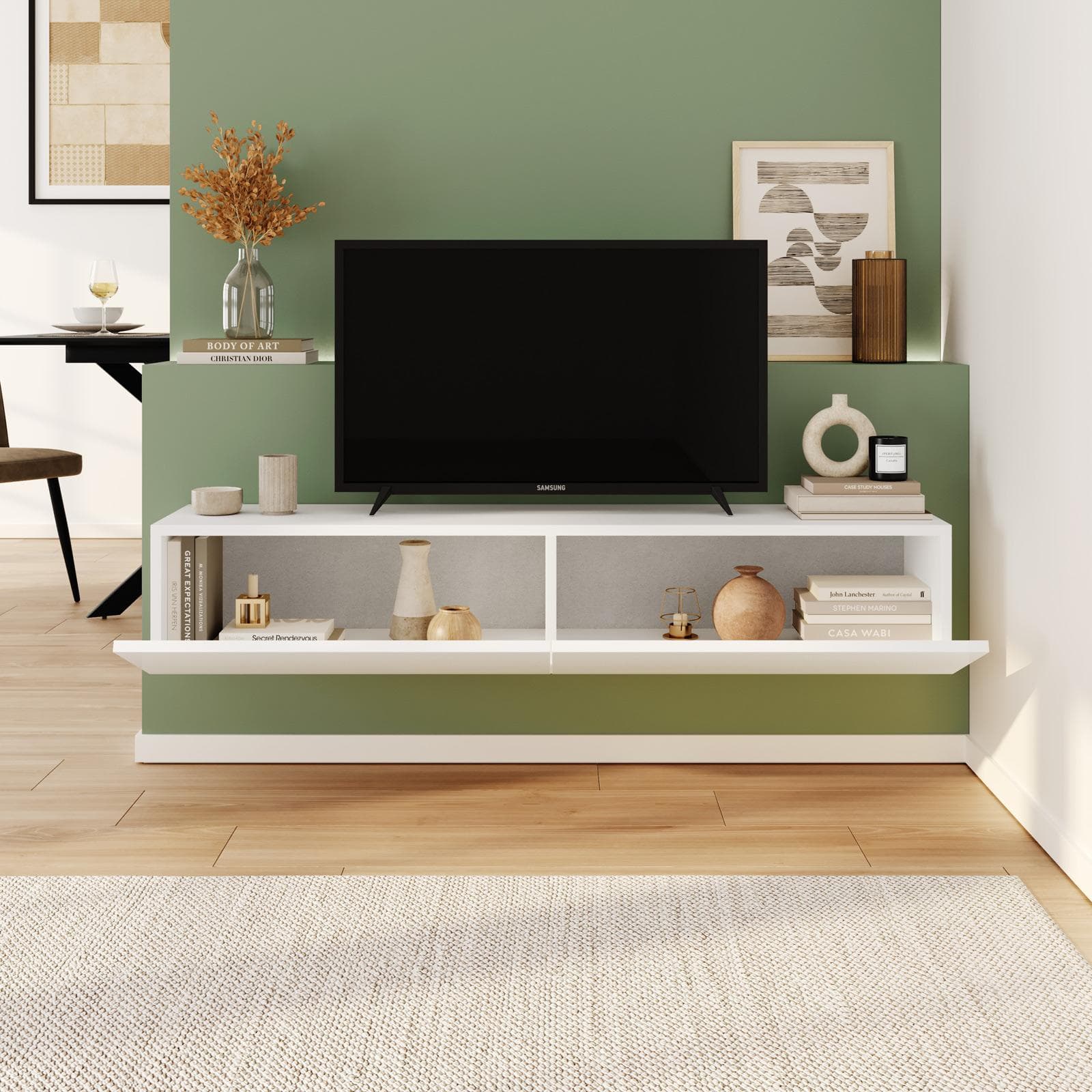 Porta tv sospeso 135x25h cm bianco opaco con 2 ante - Betka