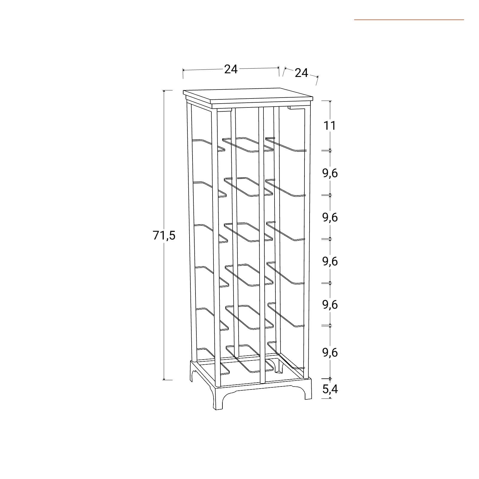Portabottiglie 24x71h cm in metallo nero e legno noce - Holoc