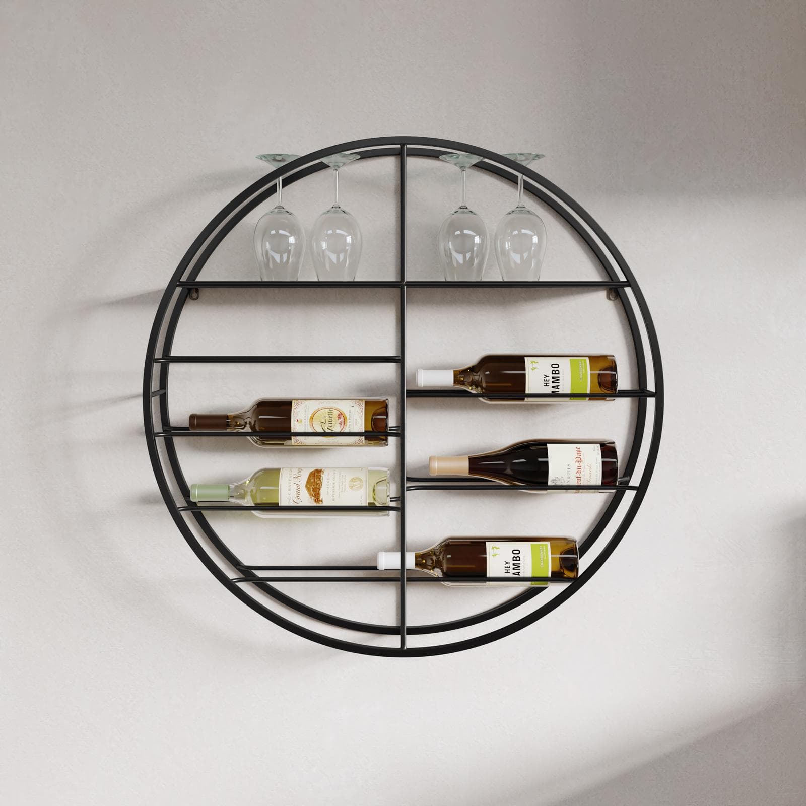 Portabottiglie da parete rotondo 75 cm in metallo nero - Cabernet