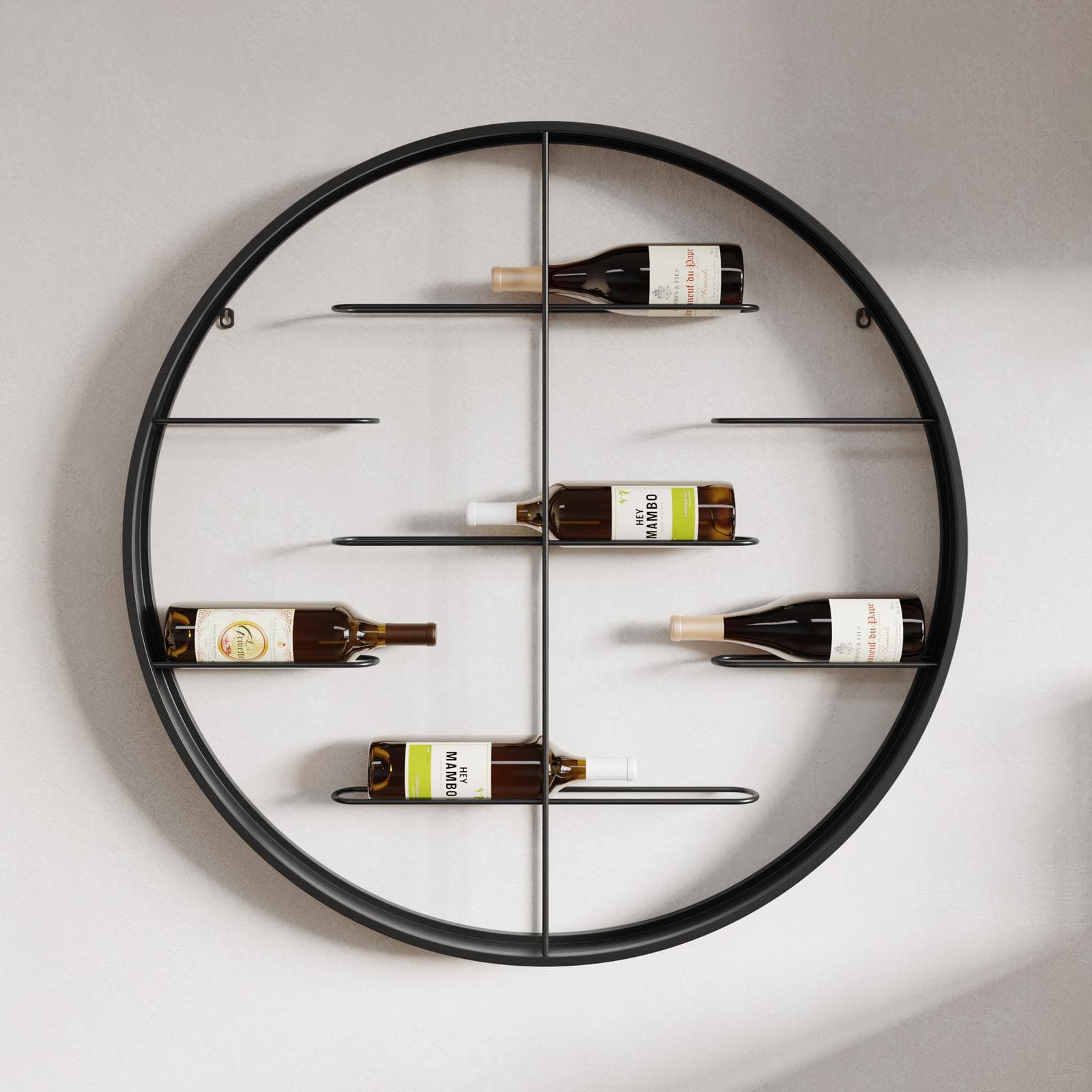 Portabottiglie da parete rotondo 92 cm in metallo nero - Cabernet