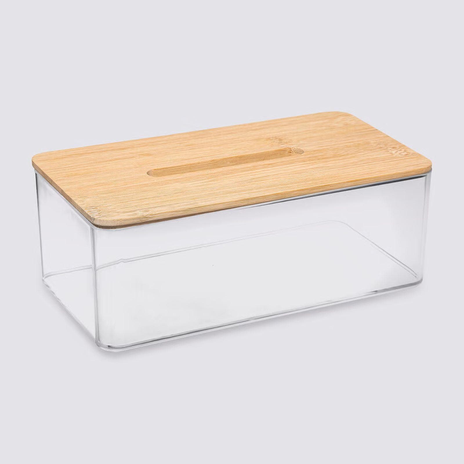 Portafazzoletti 25x13h cm trasparente con coperchio in bambù - Belive