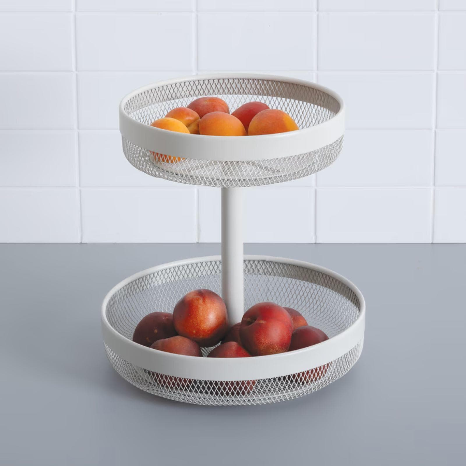 Portafrutta 31h cm in acciaio bianco con 2 livelli