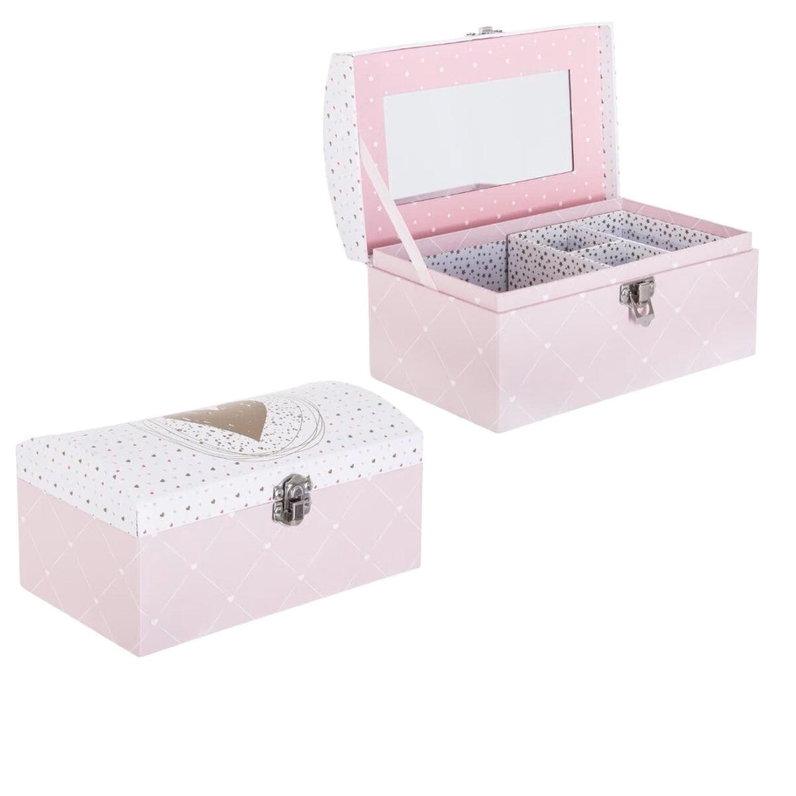 Portagioie 12h cm rosa e bianco con specchio e scomparti - Kids