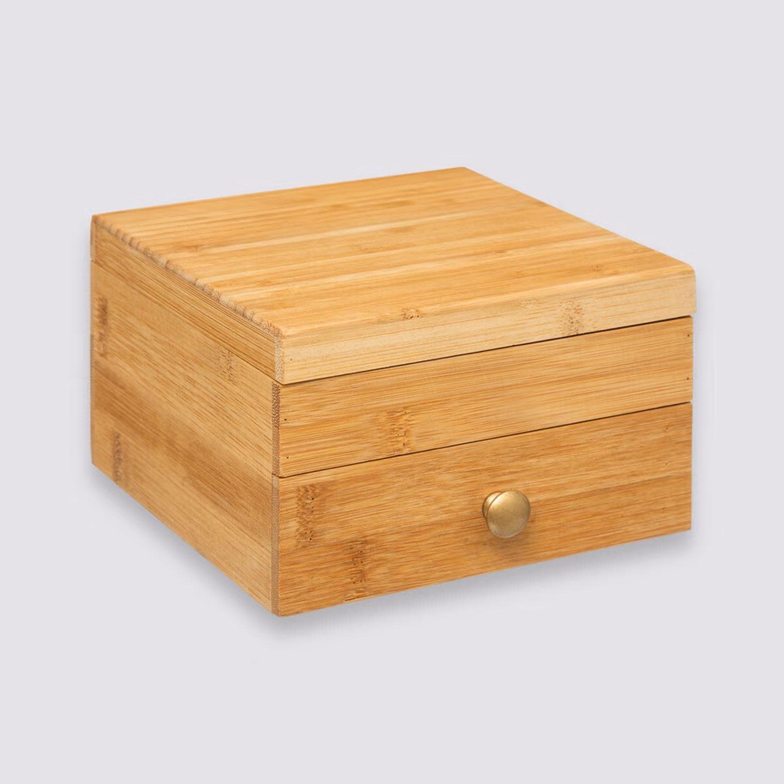 Portagioie 15x10h cm in bambù naturale con 3 cassetti e specchio