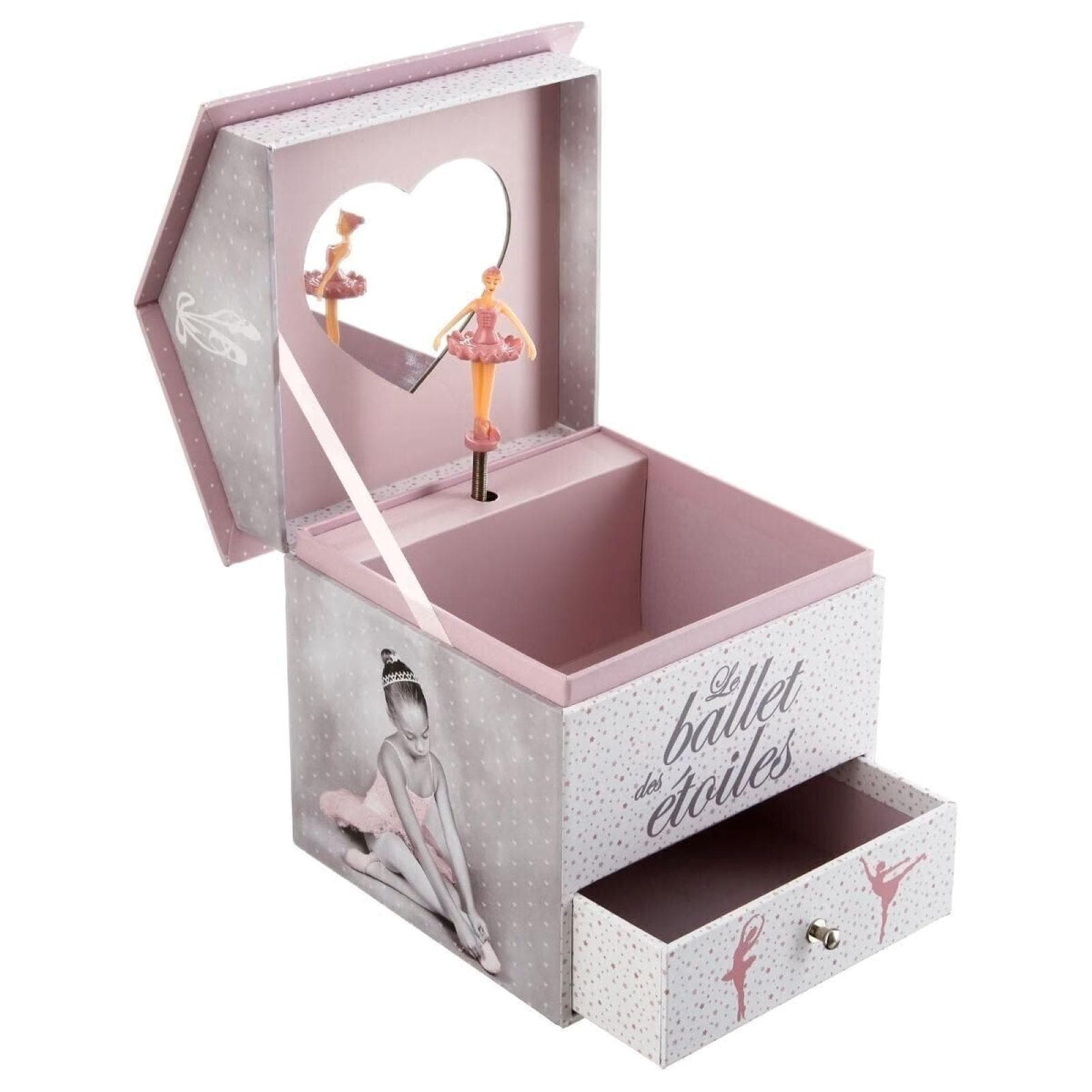 Portagioie 16h cm rosa e bianco con specchio e carillon - Kids