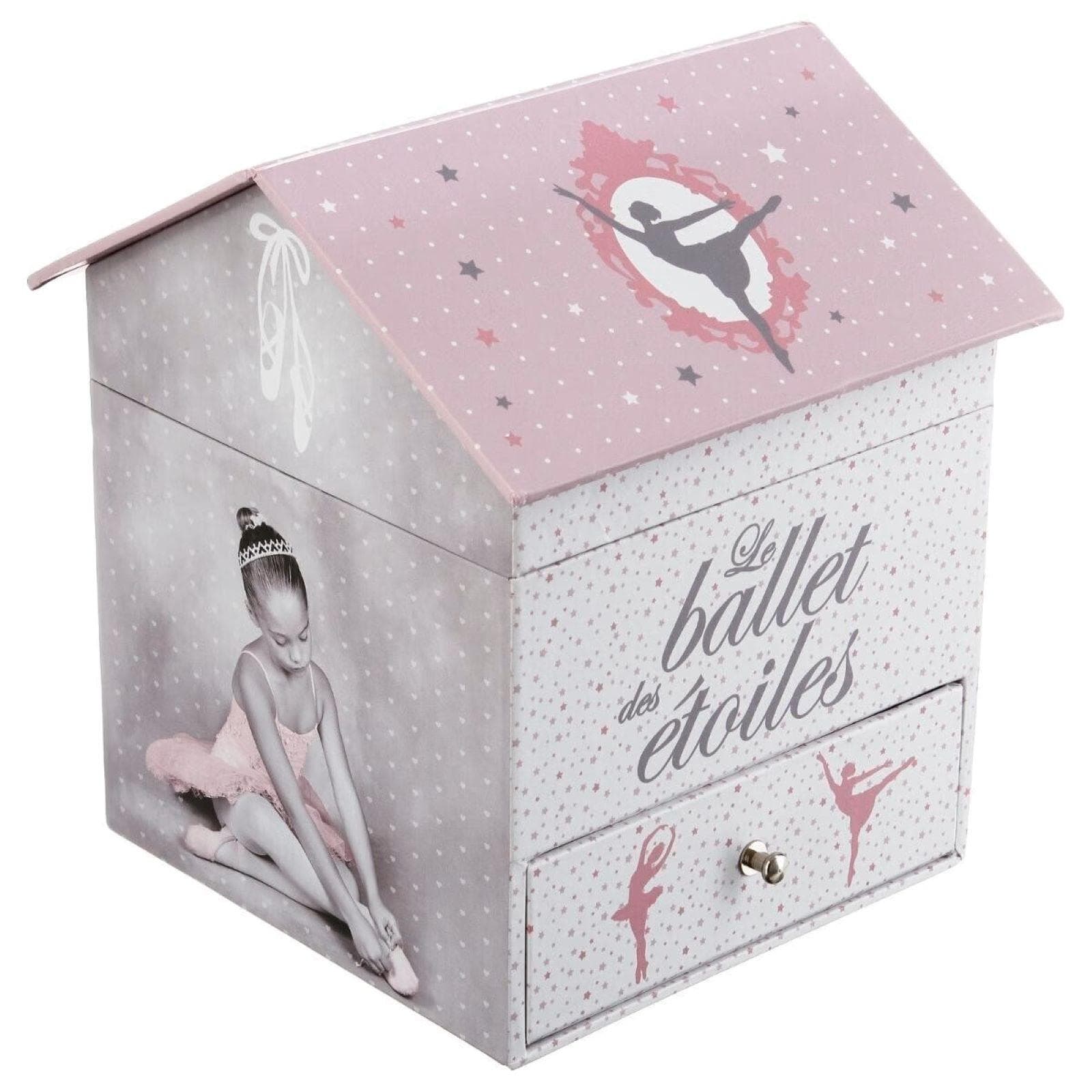 Portagioie 16h cm rosa e bianco con specchio e carillon - Kids