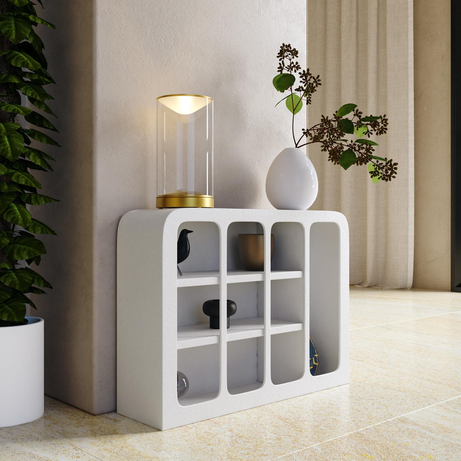 Portaoggetti 56x42h cm effetto pietra bianco con retro in plexiglass cannettato - Hermosa