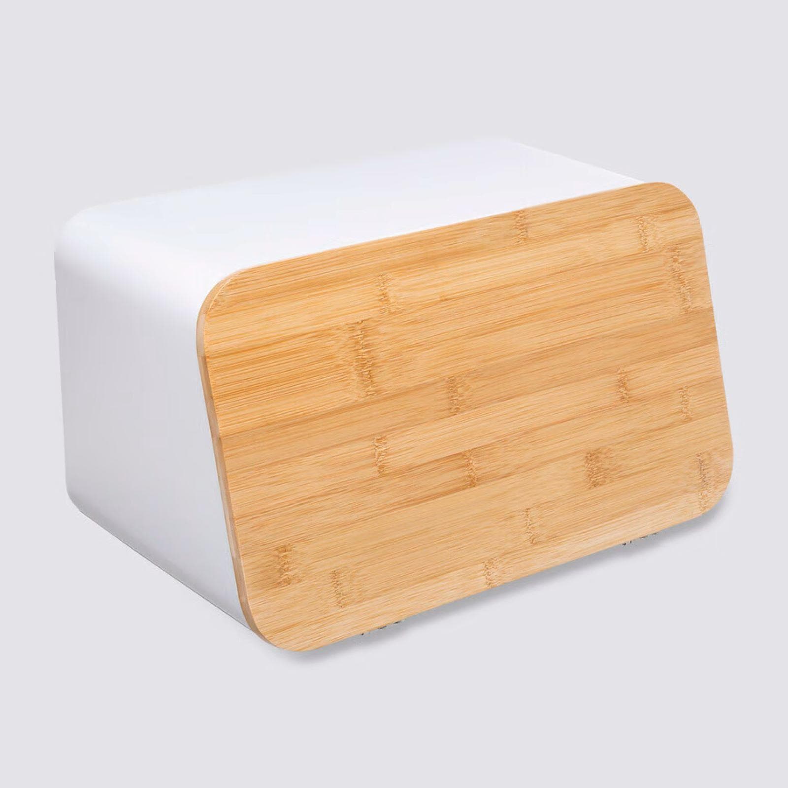 Portapane 37x23h cm in metallo bianco e tagliere in bambù