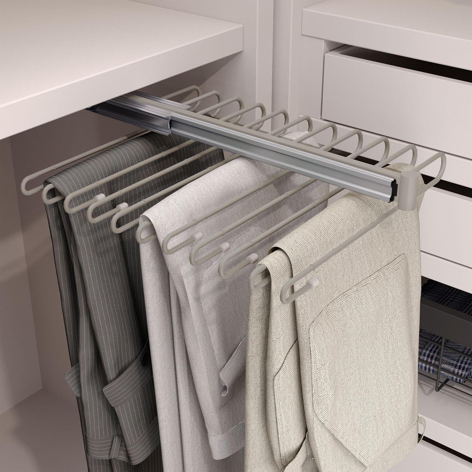 Portapantaloni estraibile per armadio in acciaio verniciato grigio pietra - Practiko