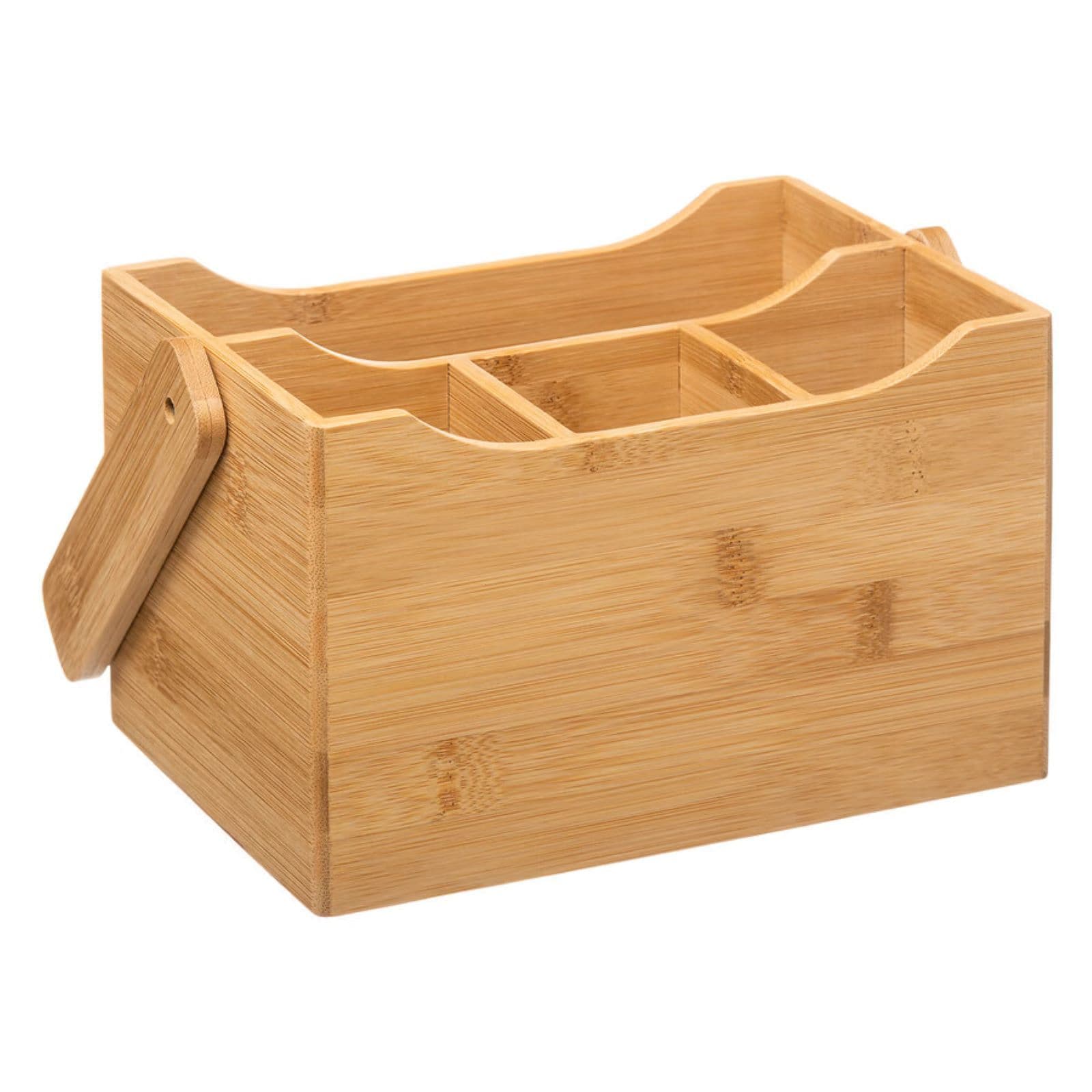 Portaposate e tovaglioli 24x24h cm in bambù naturale con manico