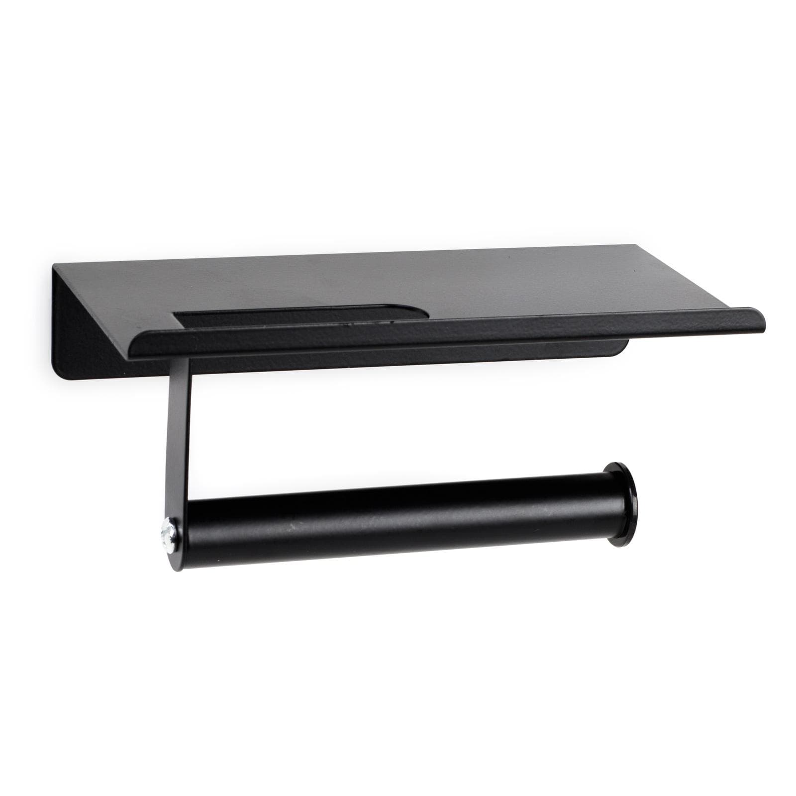 Portarotolo con mensola porta cellulare in metallo verniciato opaco nero 18 cm - Arya