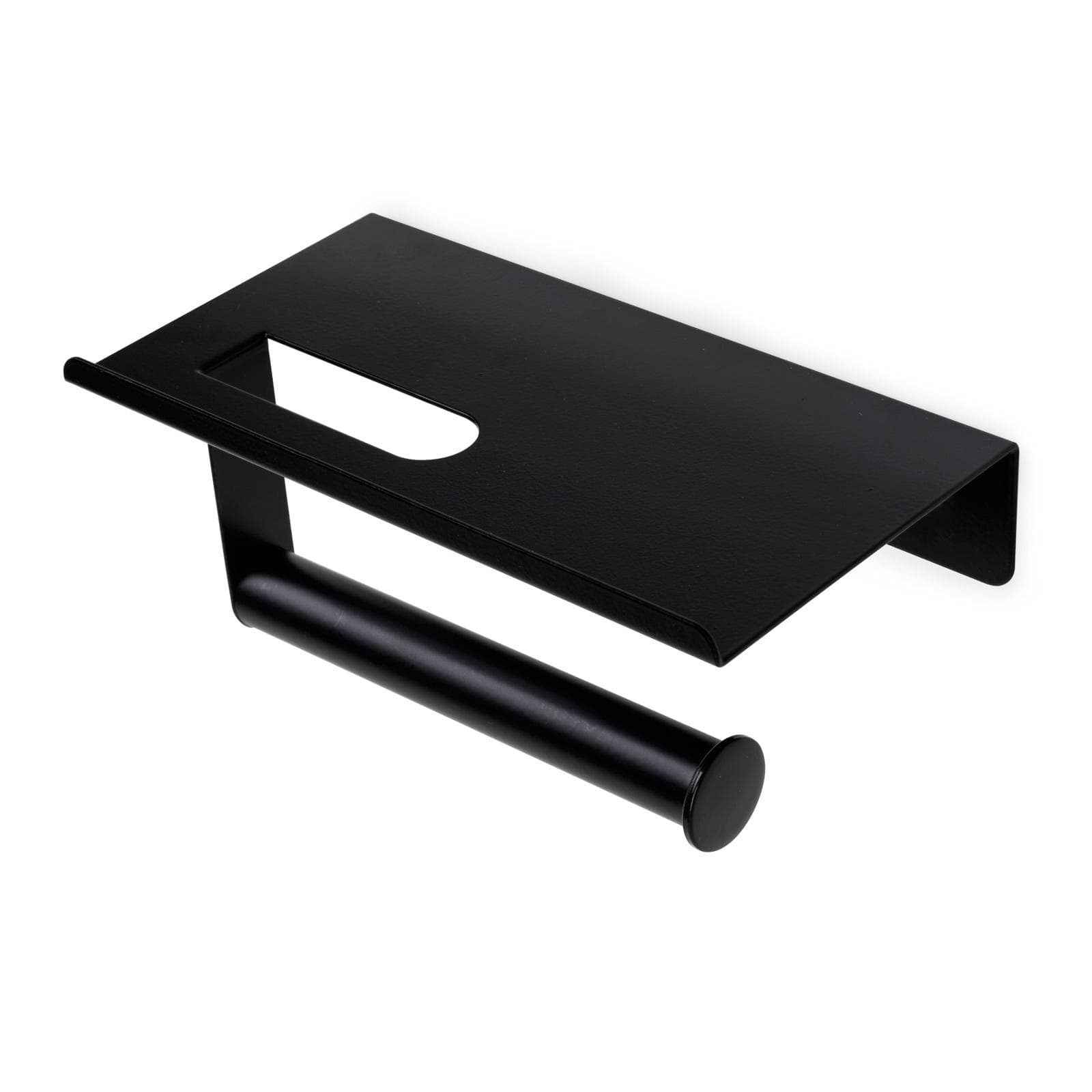 Portarotolo con mensola porta cellulare in metallo verniciato opaco nero 18 cm - Arya