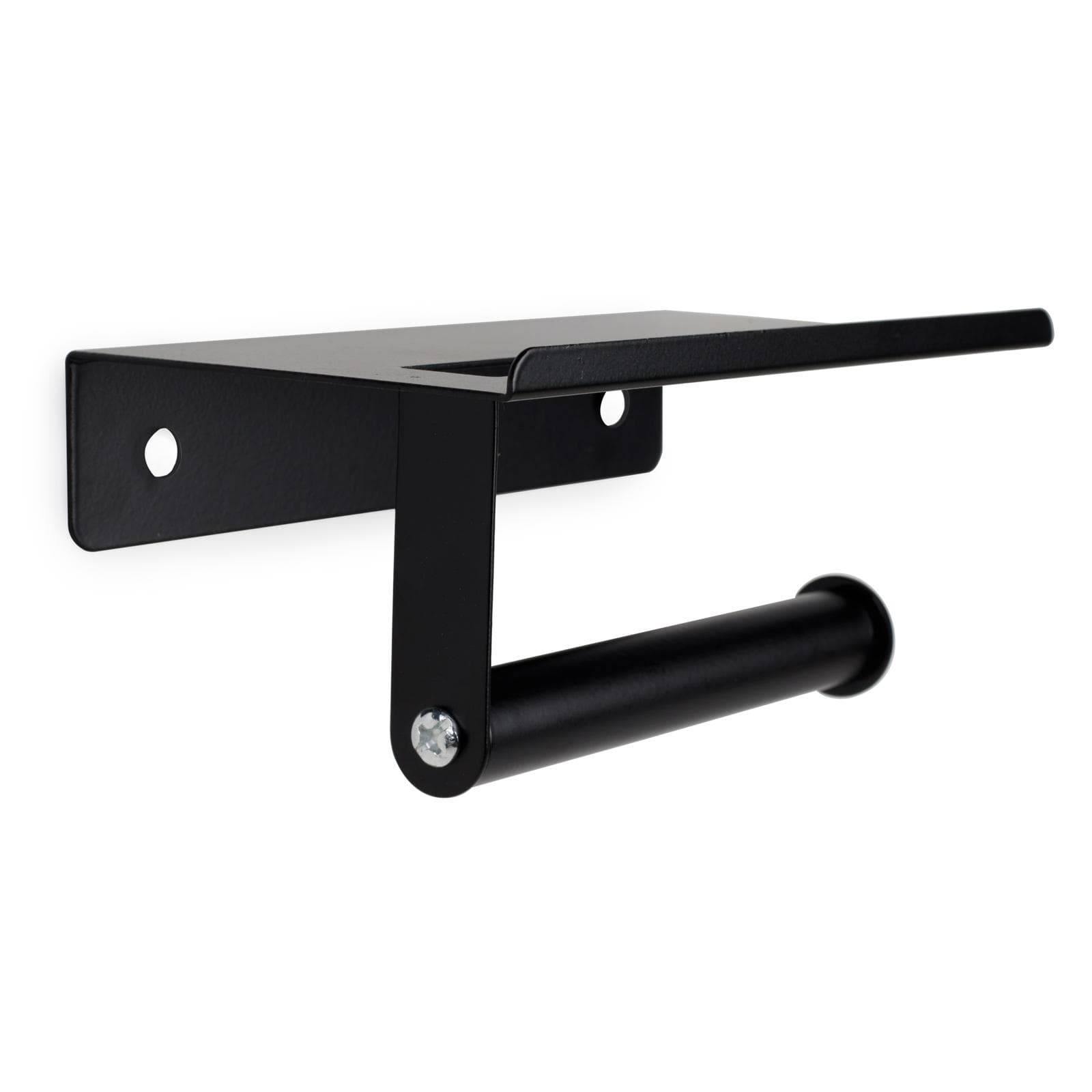 Portarotolo con mensola porta cellulare in metallo verniciato opaco nero 18 cm - Arya