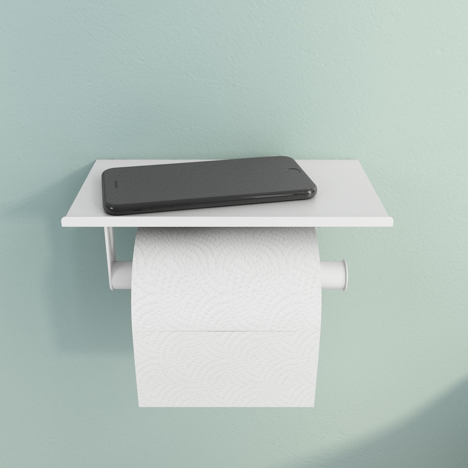 Portarotolo con mensola porta cellulare incorporato 18 cm in metallo bianco opaco - Arya