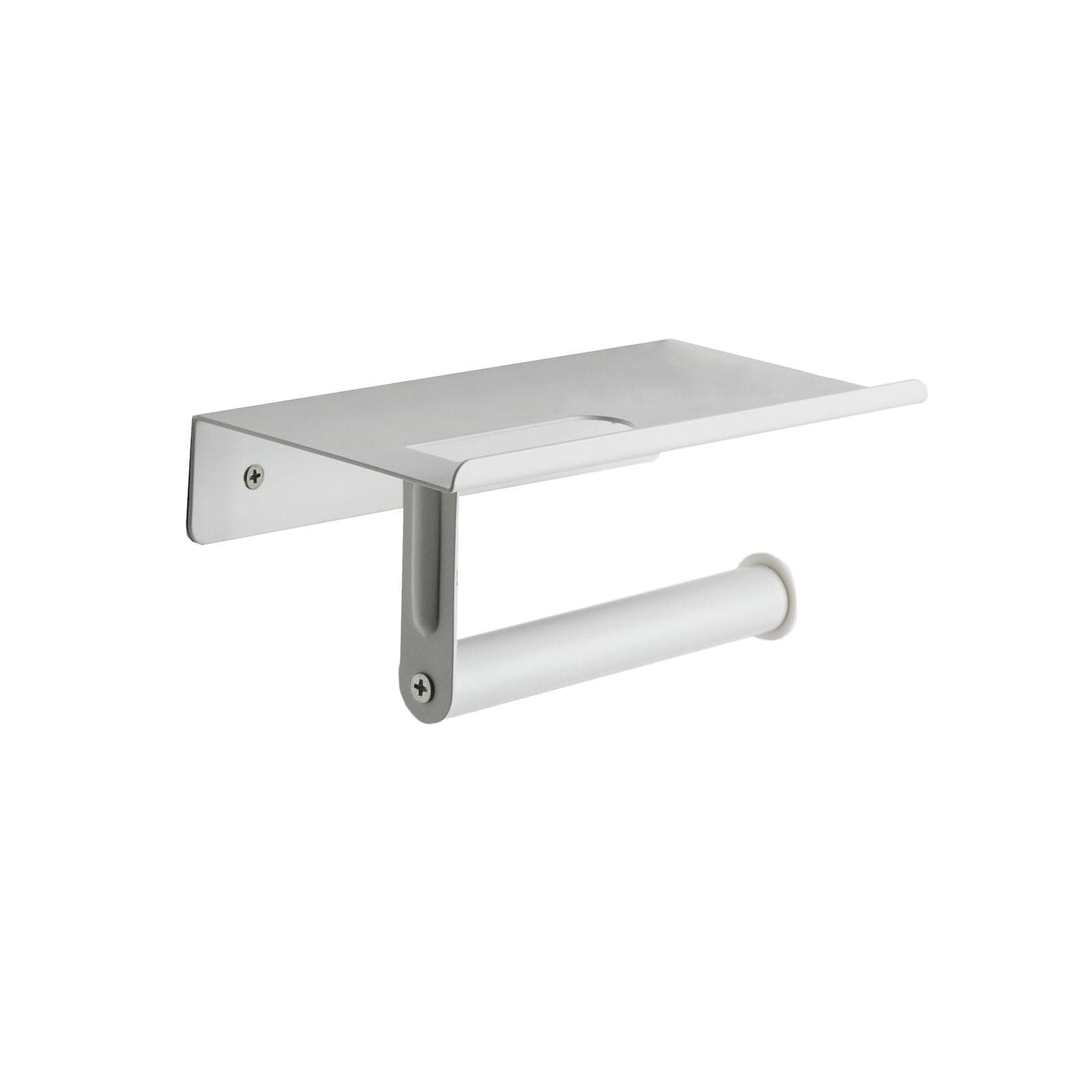 Portarotolo con mensola porta cellulare incorporato 18 cm in metallo bianco opaco - Arya
