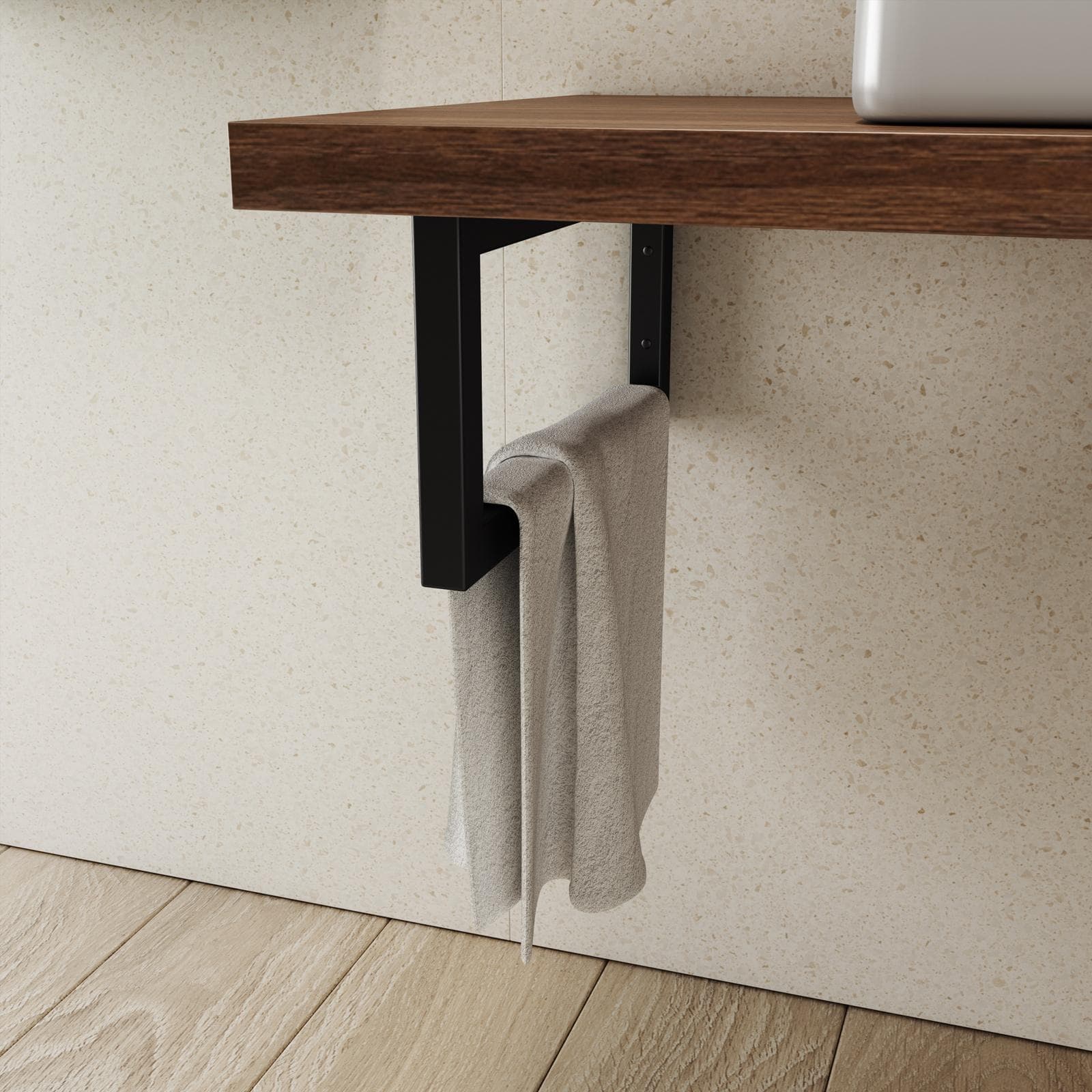 Staffa portasciugamani 42x20 h cm in metallo nero opaco per mensoloni bagno