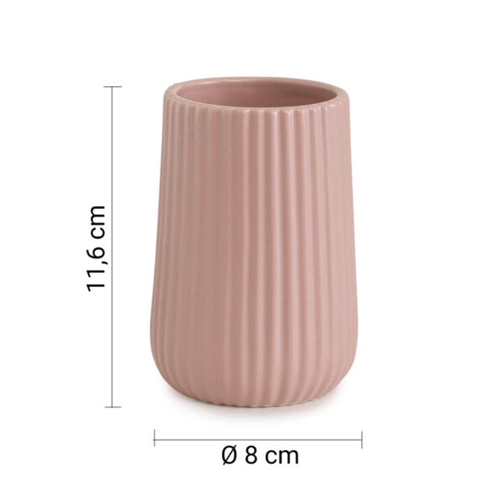 Portaspazzolini da appoggio in ceramica rosa rigato - Marika di Gedy