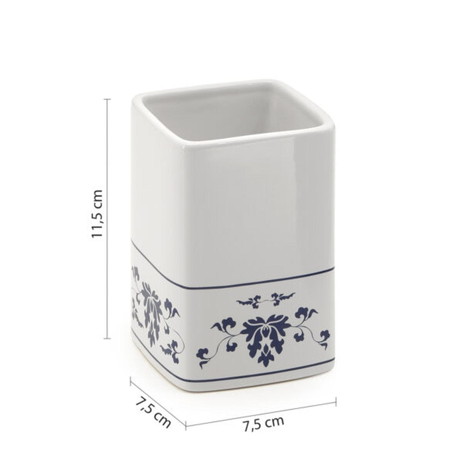 Portaspazzolini da appoggio in porcellana bianco con motivo blu - Cixi di Gedy