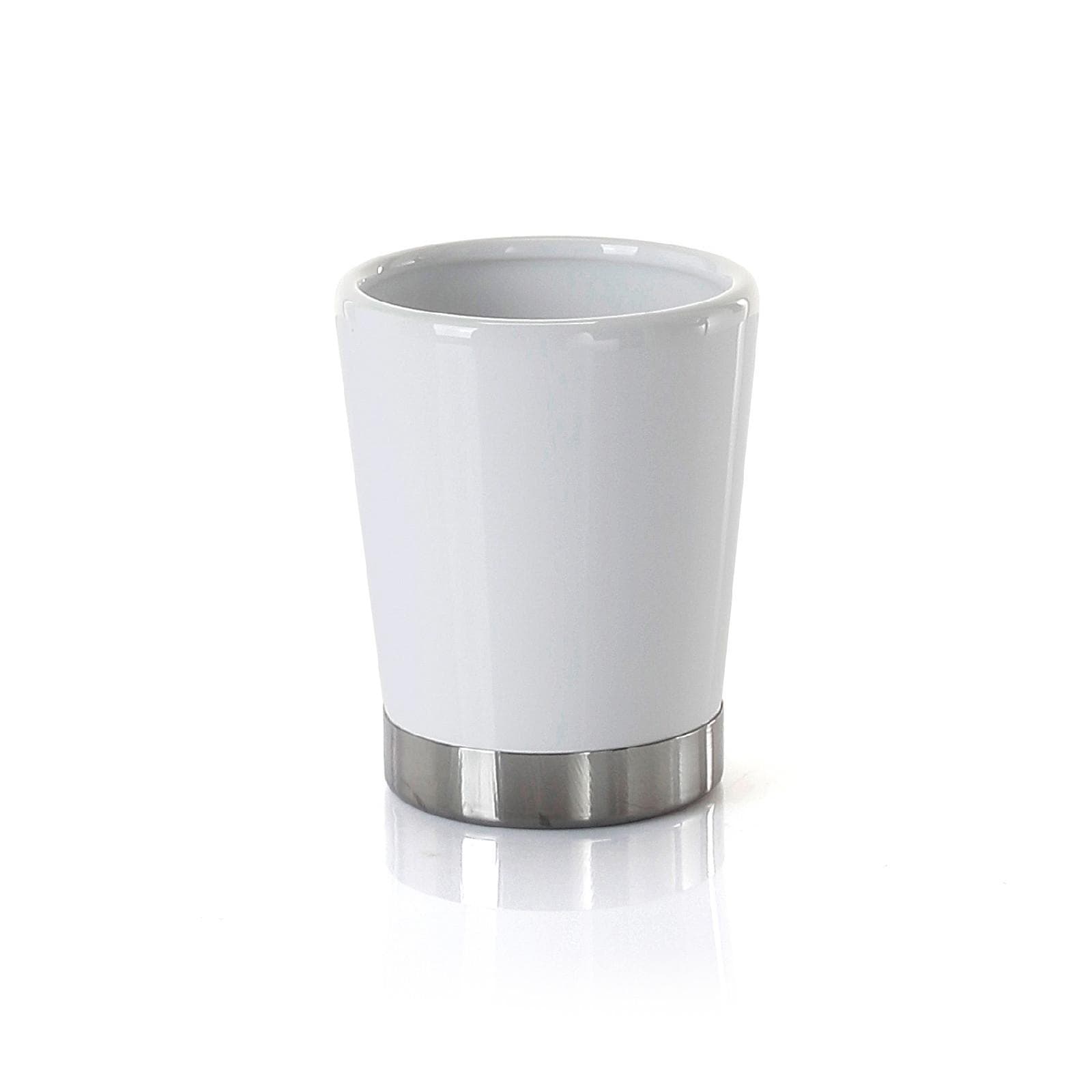 Portaspazzolini d'appoggio in ceramica bianco e acciaio inox cromo - Petunia di Gedy
