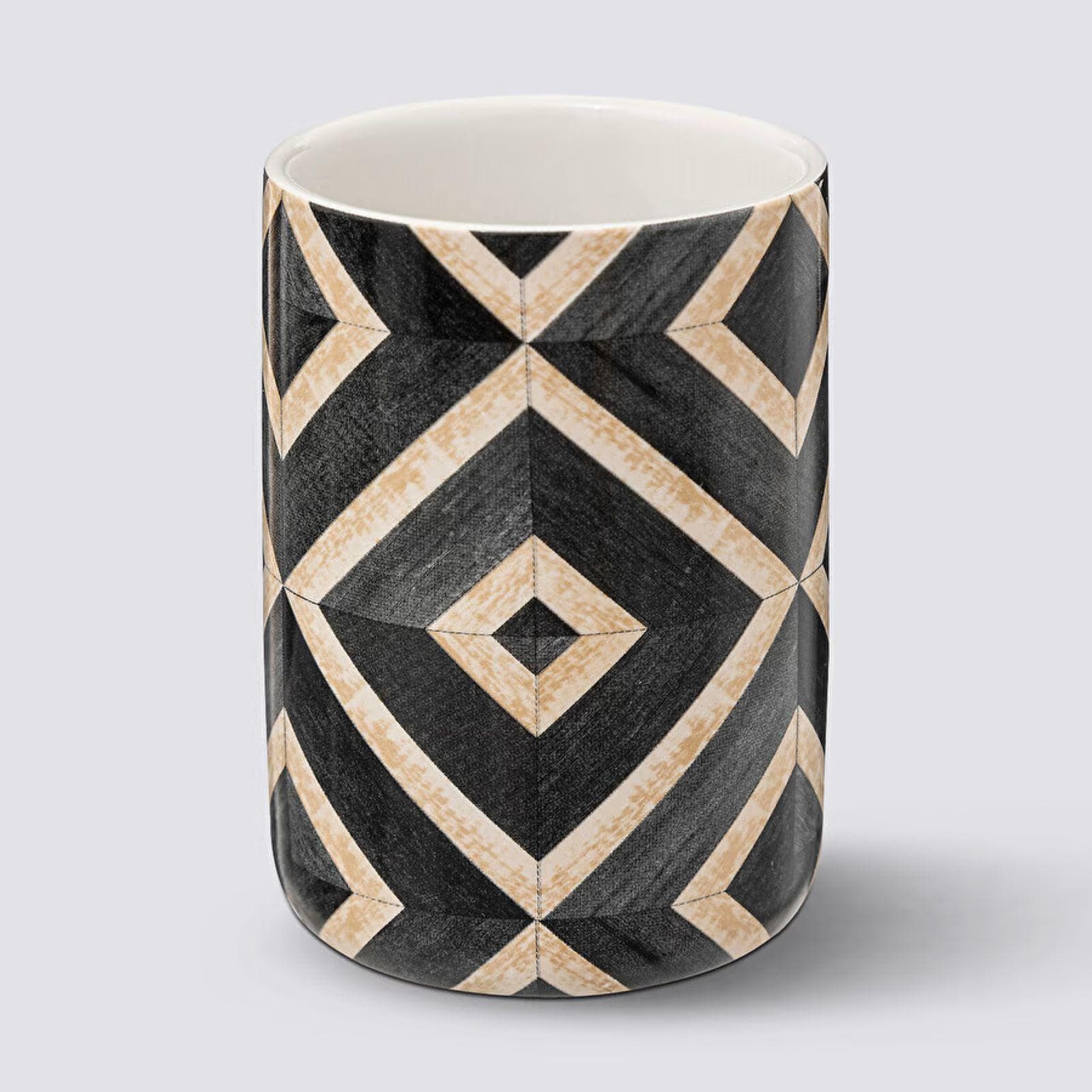 Portaspazzolini d'appoggio in ceramica bianco e nero - Carol