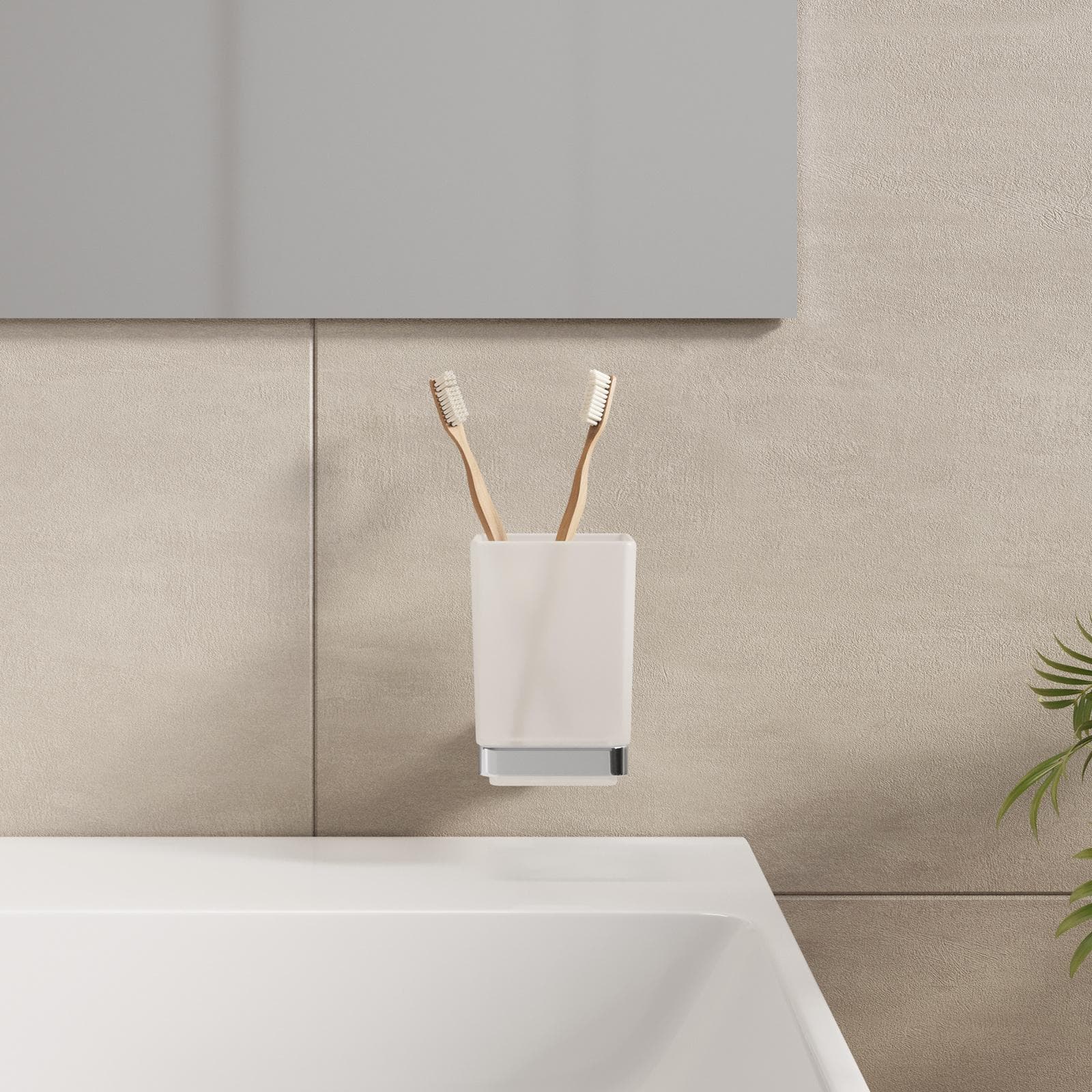 Portaspazzolino a muro con bicchiere in vetro in acciaio inox cromo - Claret