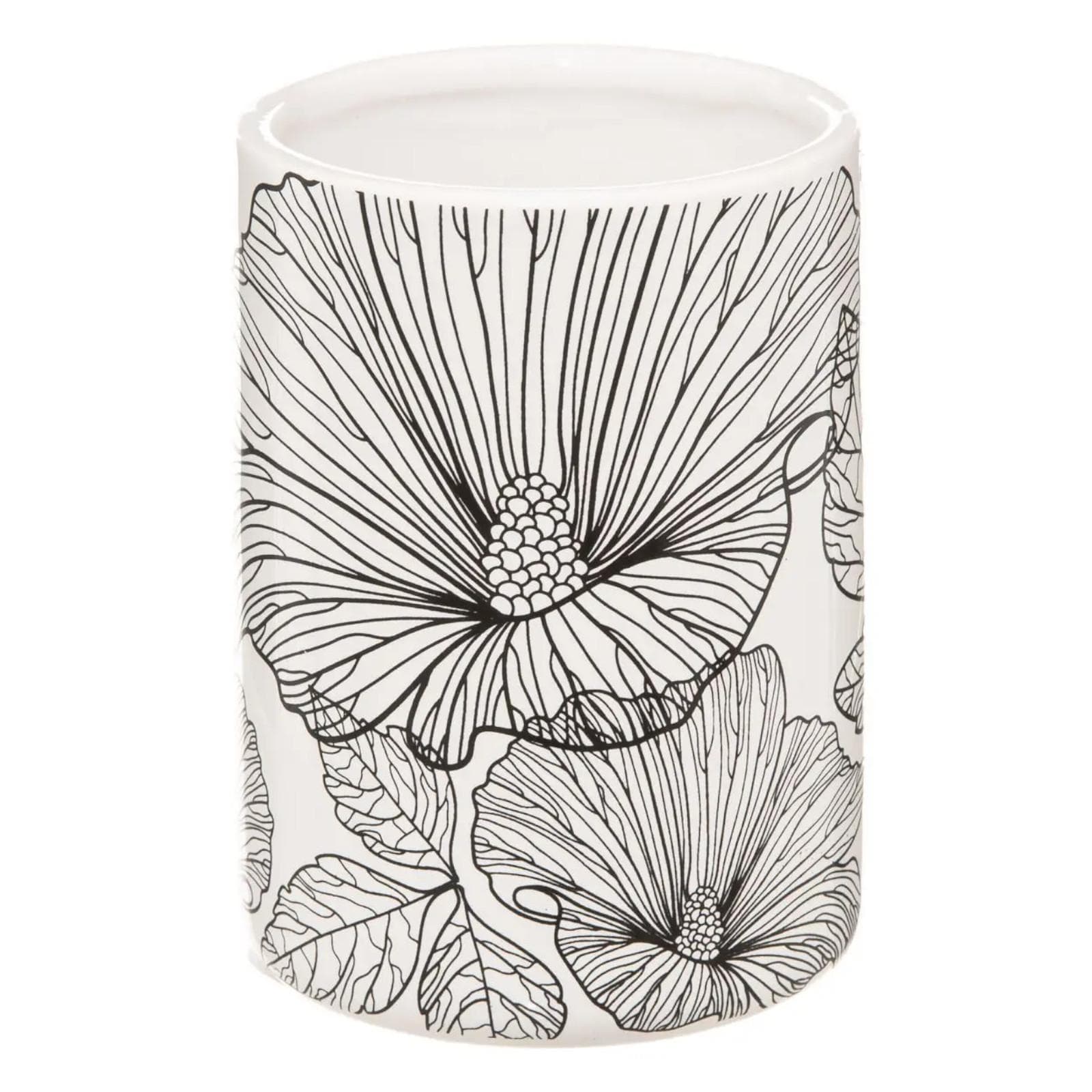 Portaspazzolino in gres bianco con stampa floreale - Noirleur