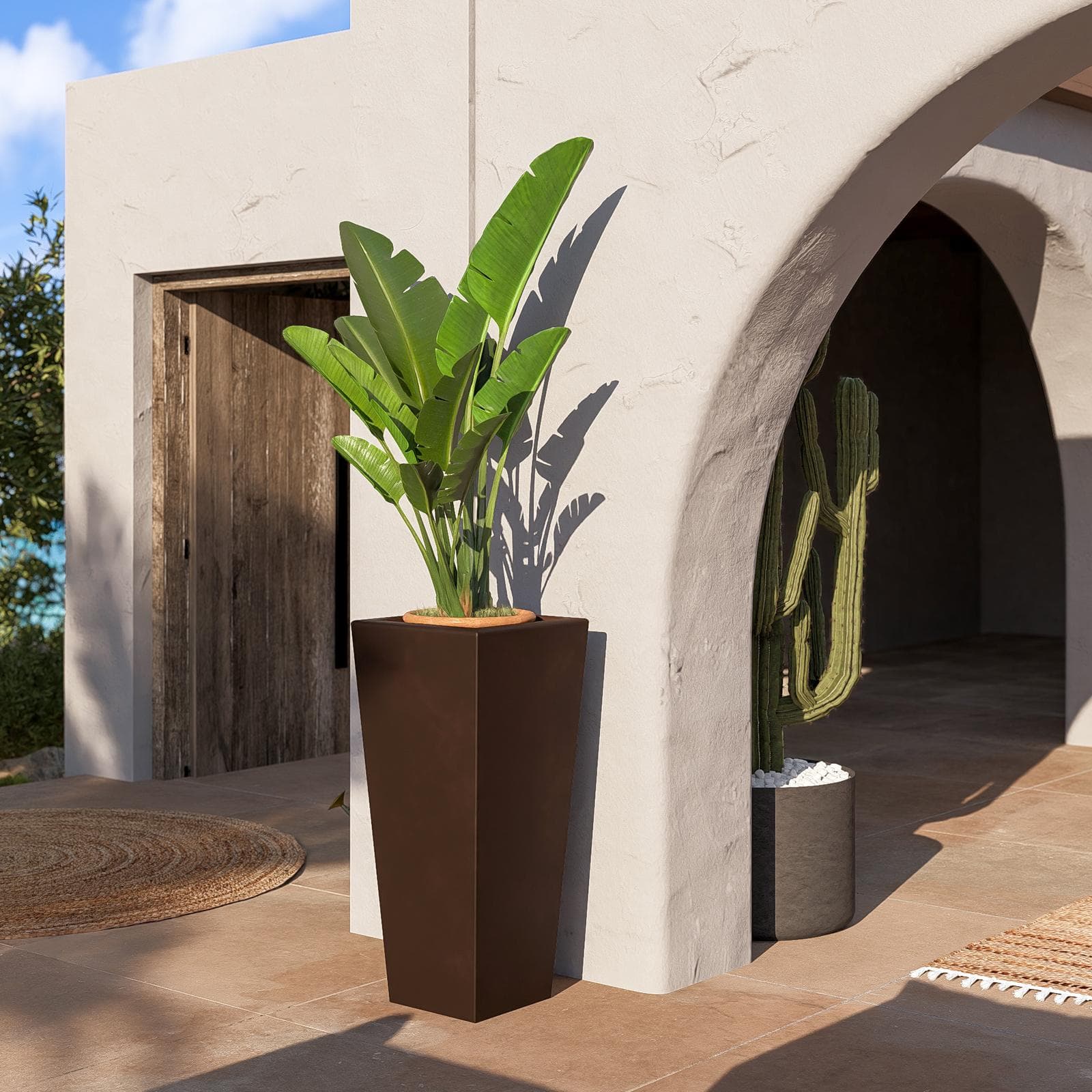 Portavaso da esterno liscio 90 h cm in polietilene bronzo - Allicy