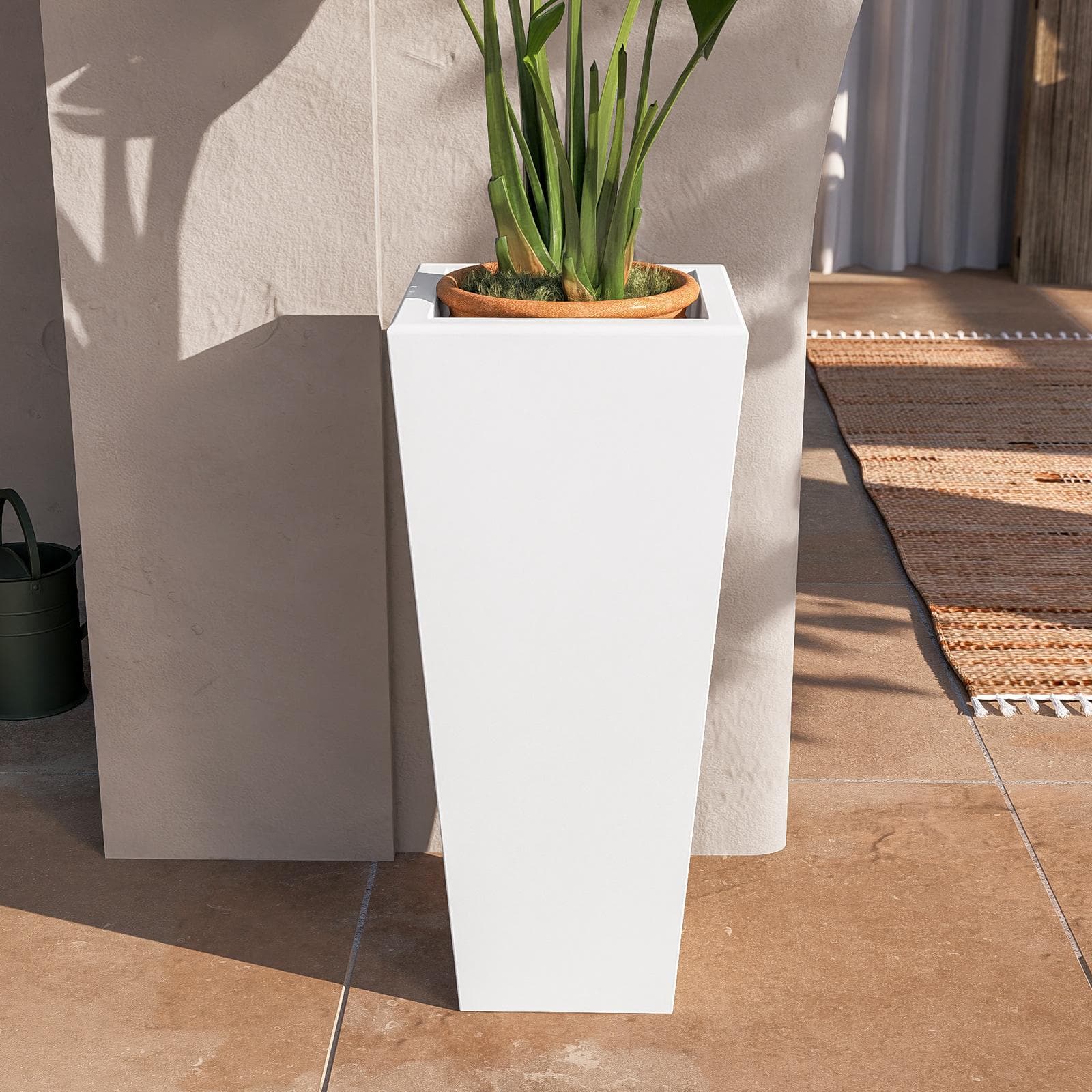 Portavaso da esterno liscio 90 h cm in polietilene bianco - Allicy