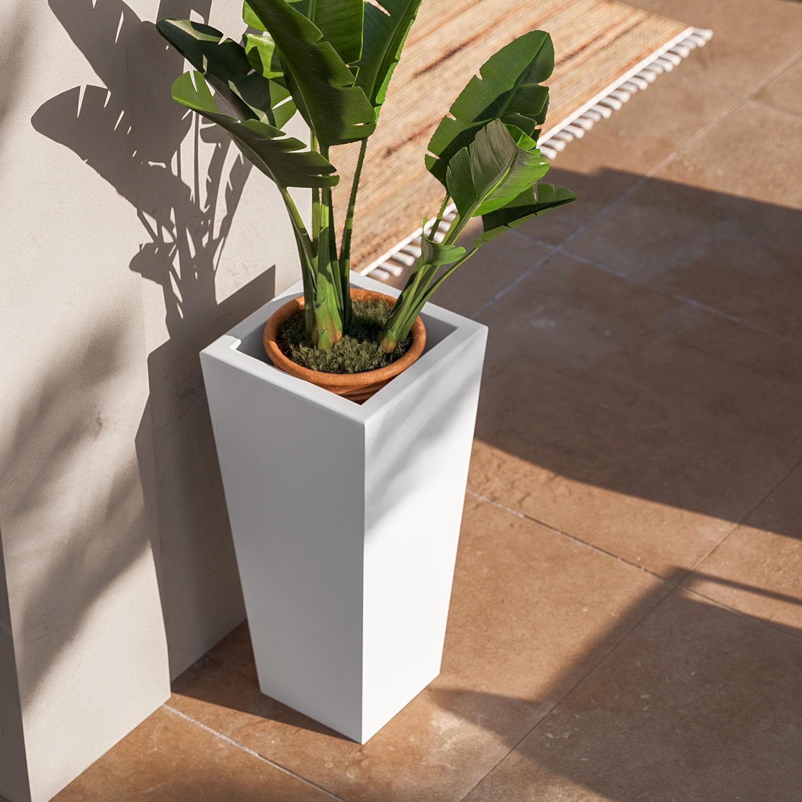 Portavaso da esterno liscio 90 h cm in polietilene bianco - Allicy