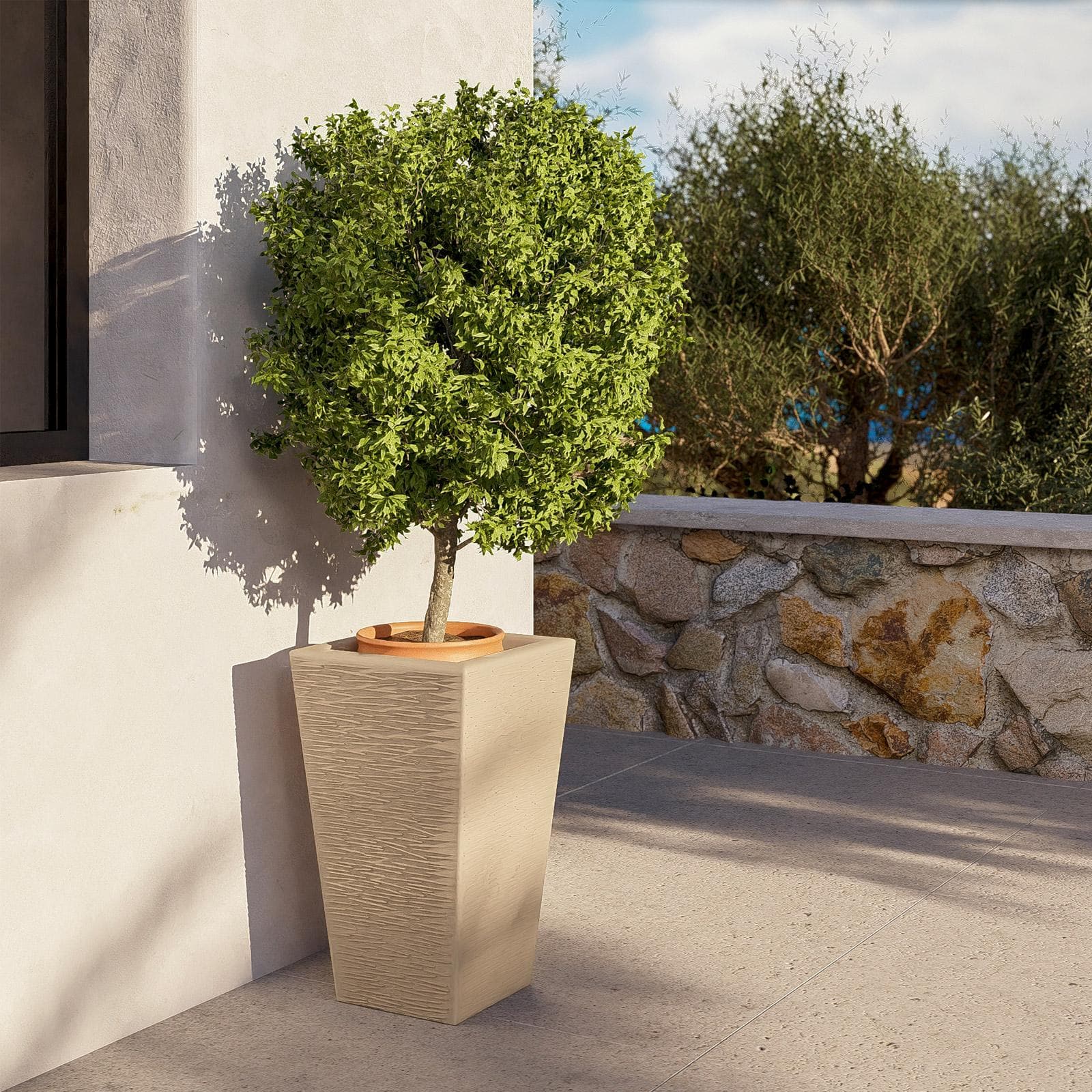 Portavaso da esterno rustico 53 h cm in polietilene crema - Allicy