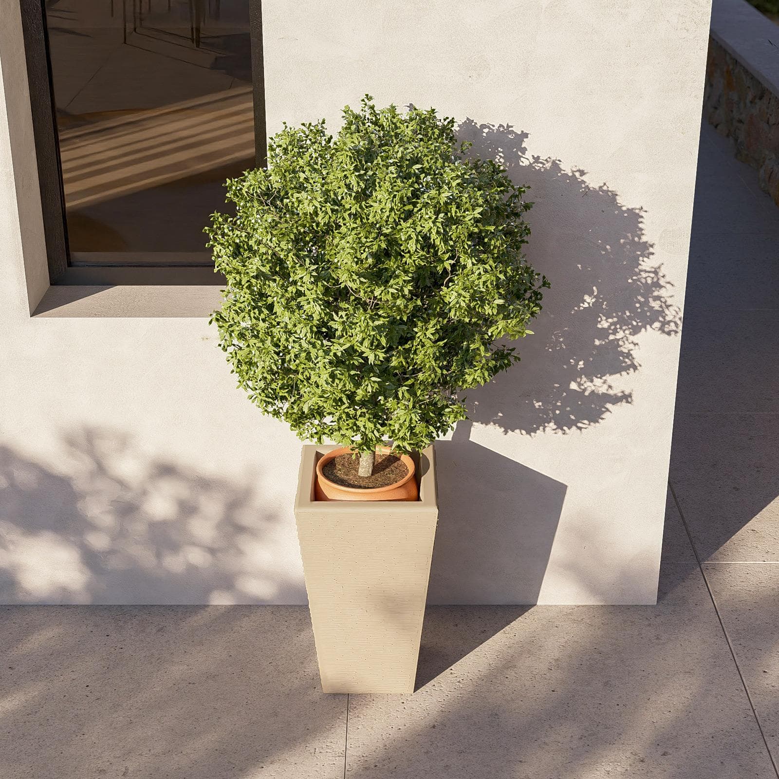 Portavaso da esterno rustico 53 h cm in polietilene crema - Allicy