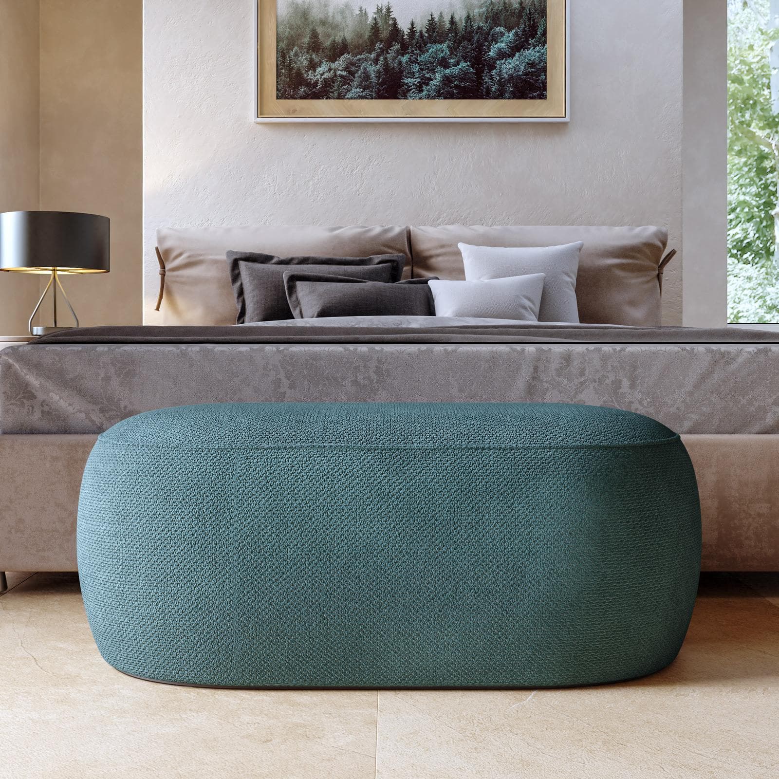 Pouf 100x50 cm in tessuto effetto maglia blu petrolio - Tlamy