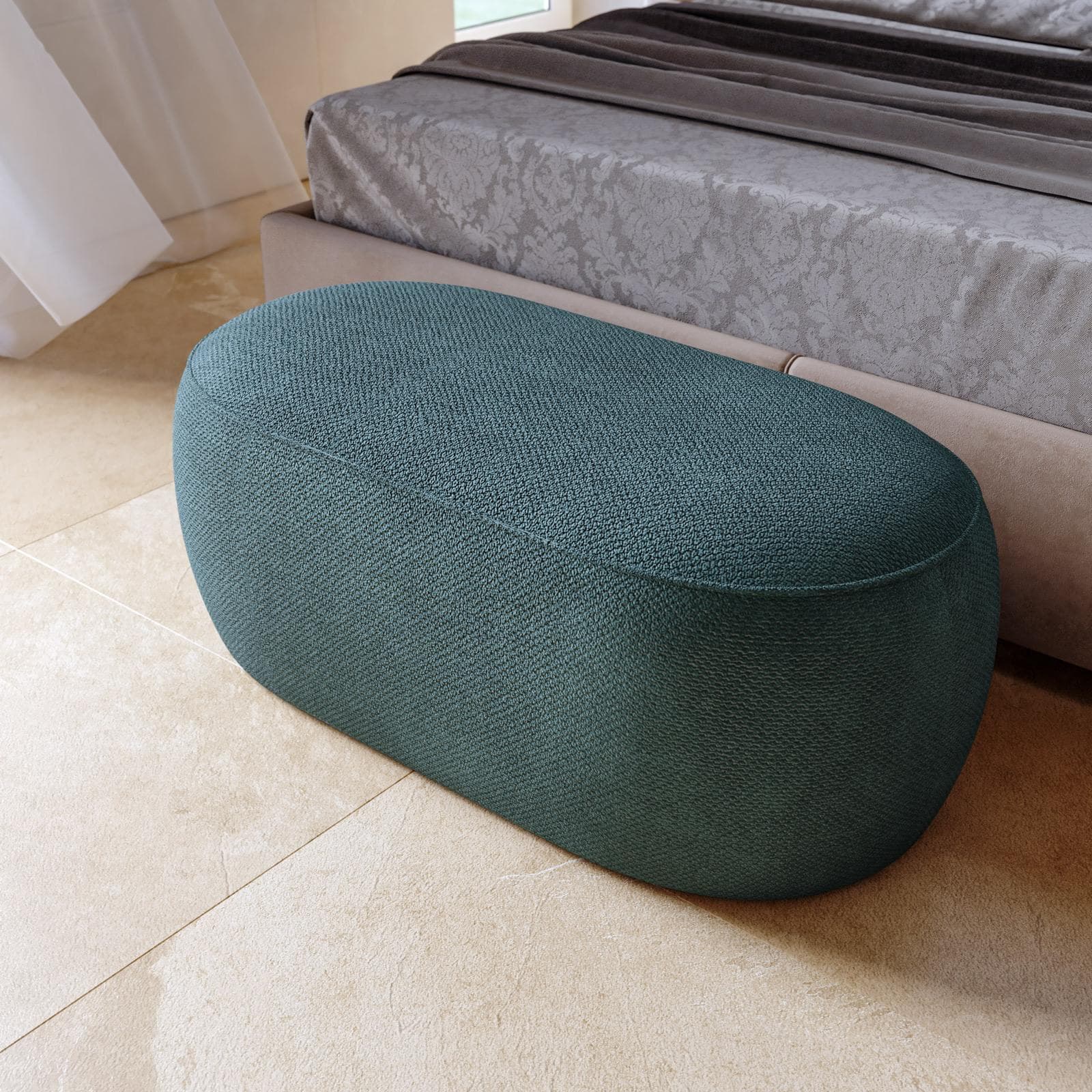 Pouf 100x50 cm in tessuto effetto maglia blu petrolio - Tlamy