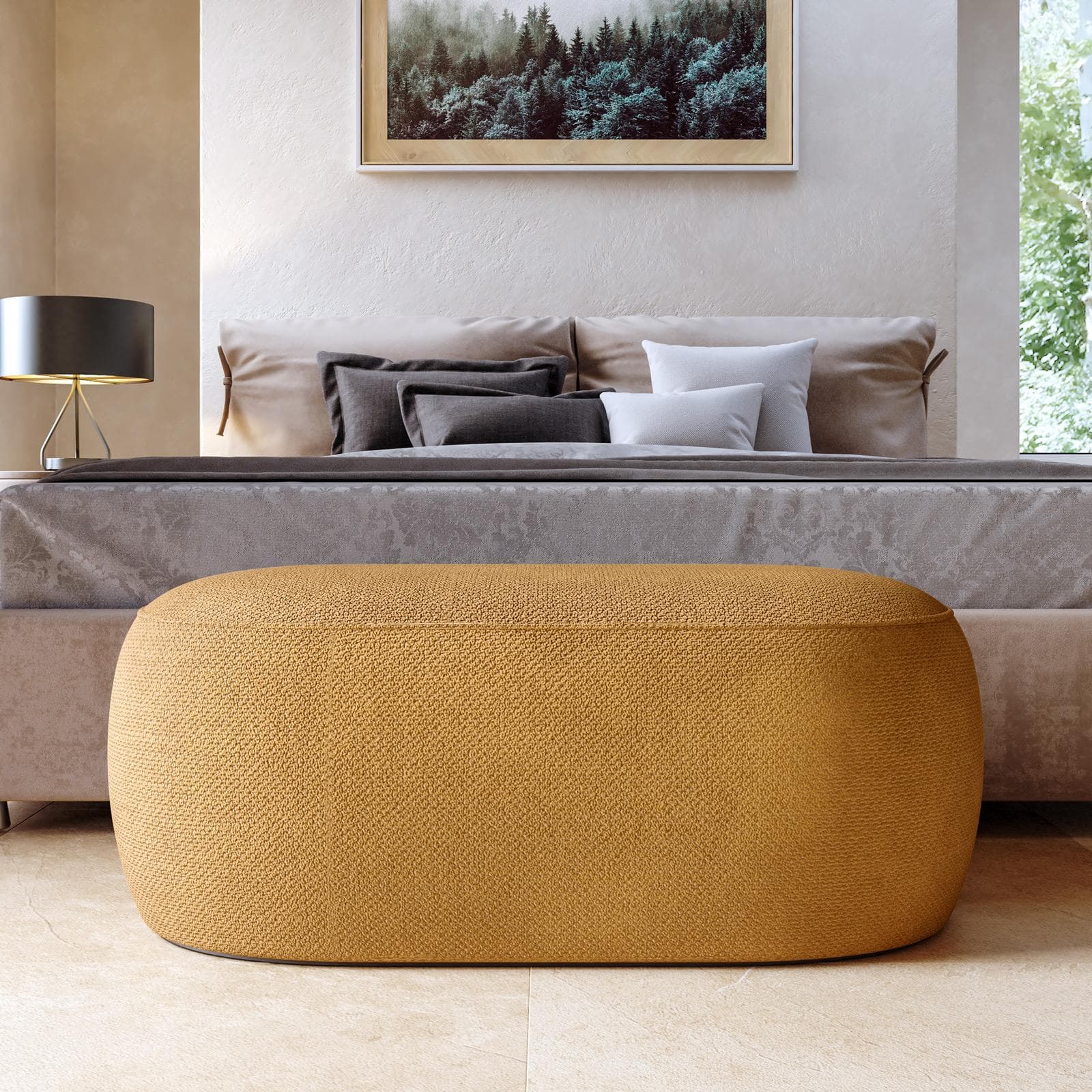 Pouf 100x50 cm in tessuto effetto maglia giallo ocra - Tlamy
