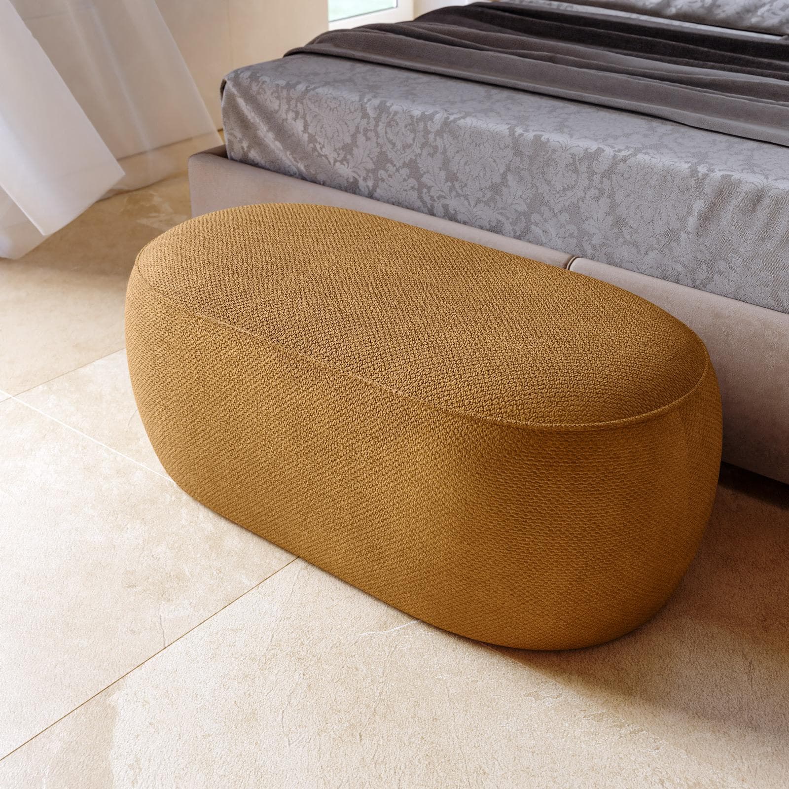 Pouf 100x50 cm in tessuto effetto maglia giallo ocra - Tlamy