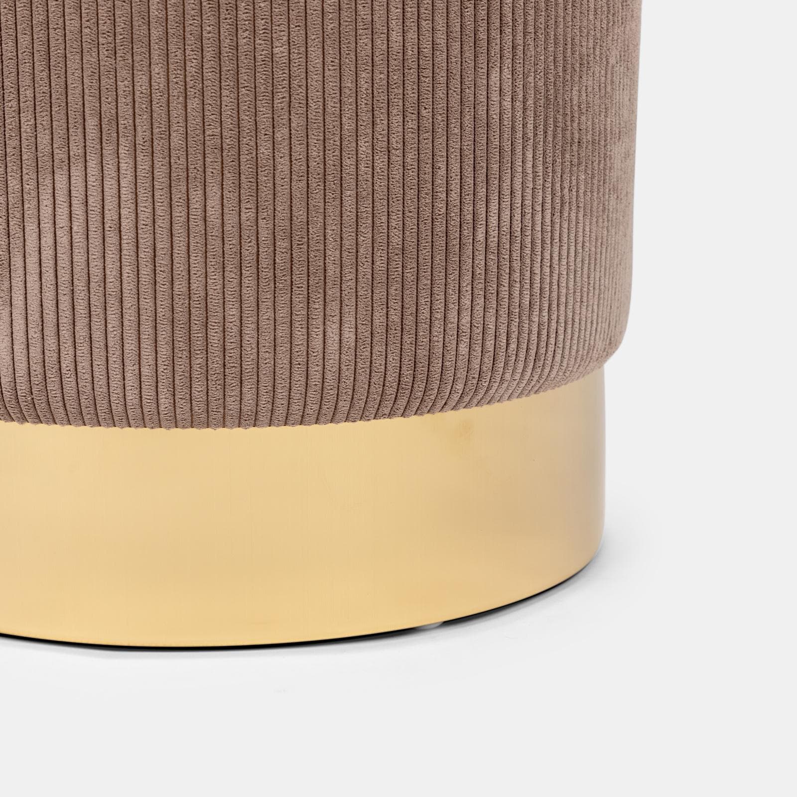 Pouf rotondo 35x42h cm in velluto a coste tortora e base oro - Divo