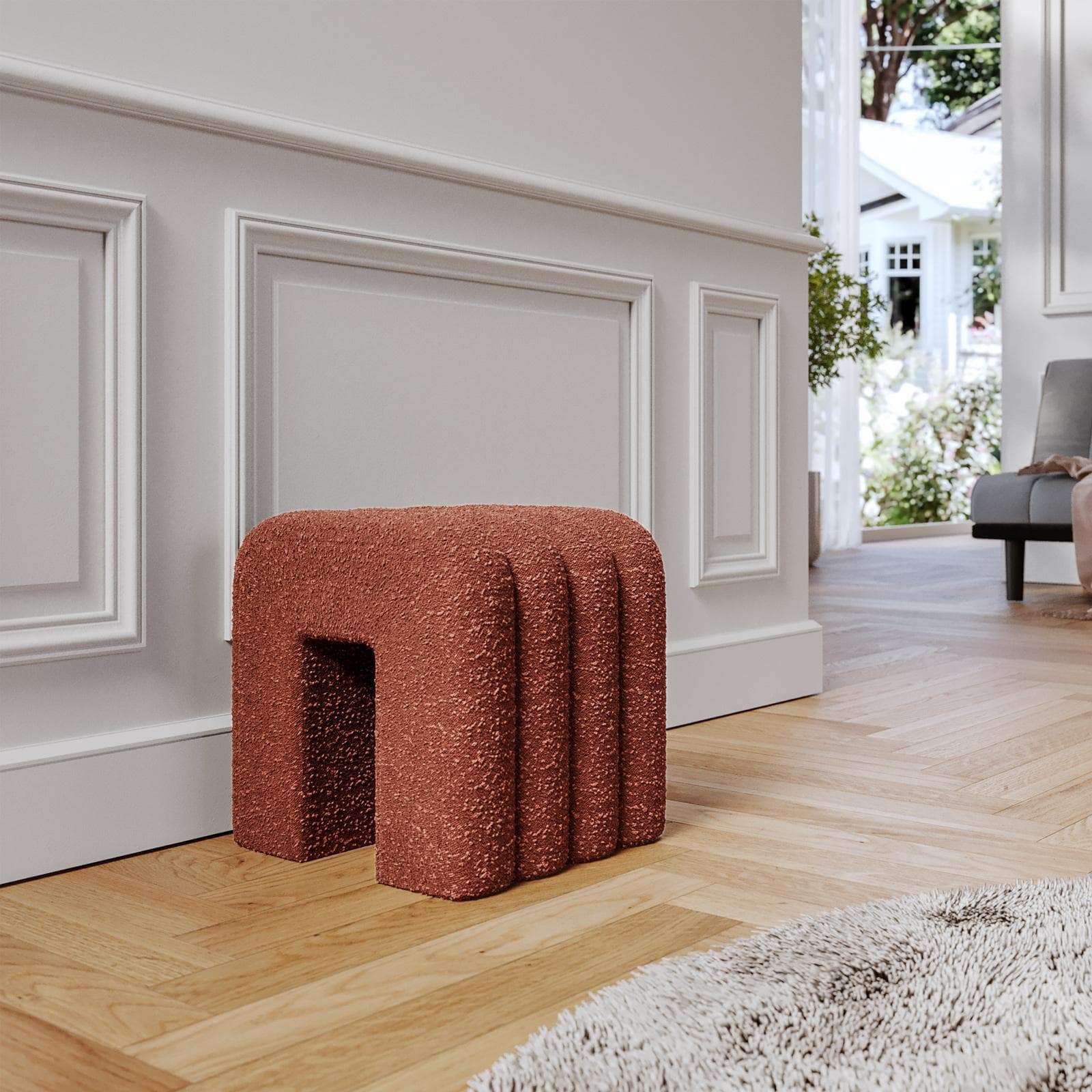 Pouf 38x40 cm design ad arco in tessuto bouclé terraccotta - Rudy