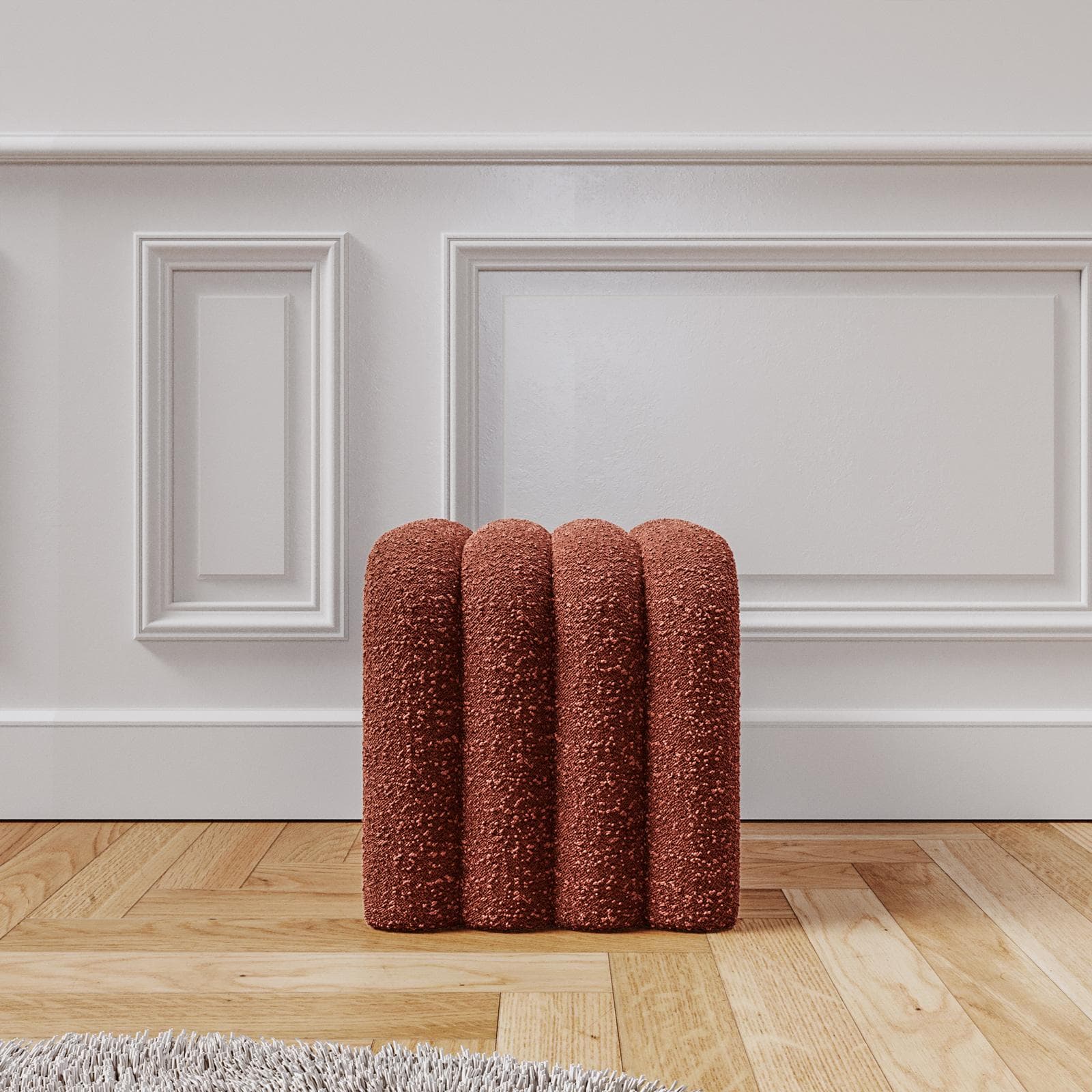Pouf 38x40 cm design ad arco in tessuto bouclé terraccotta - Rudy