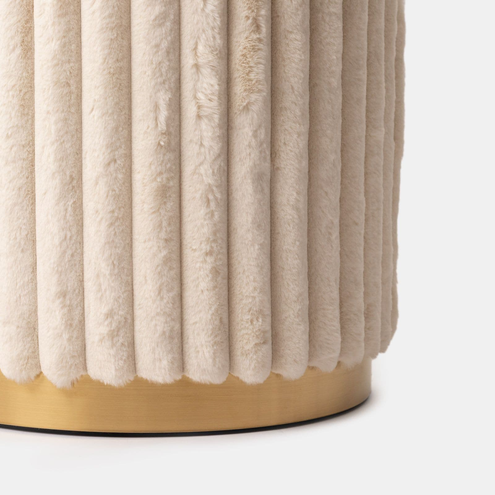 Pouf 40x44h cm in tessuto peluche beige a coste con base oro - Tofy