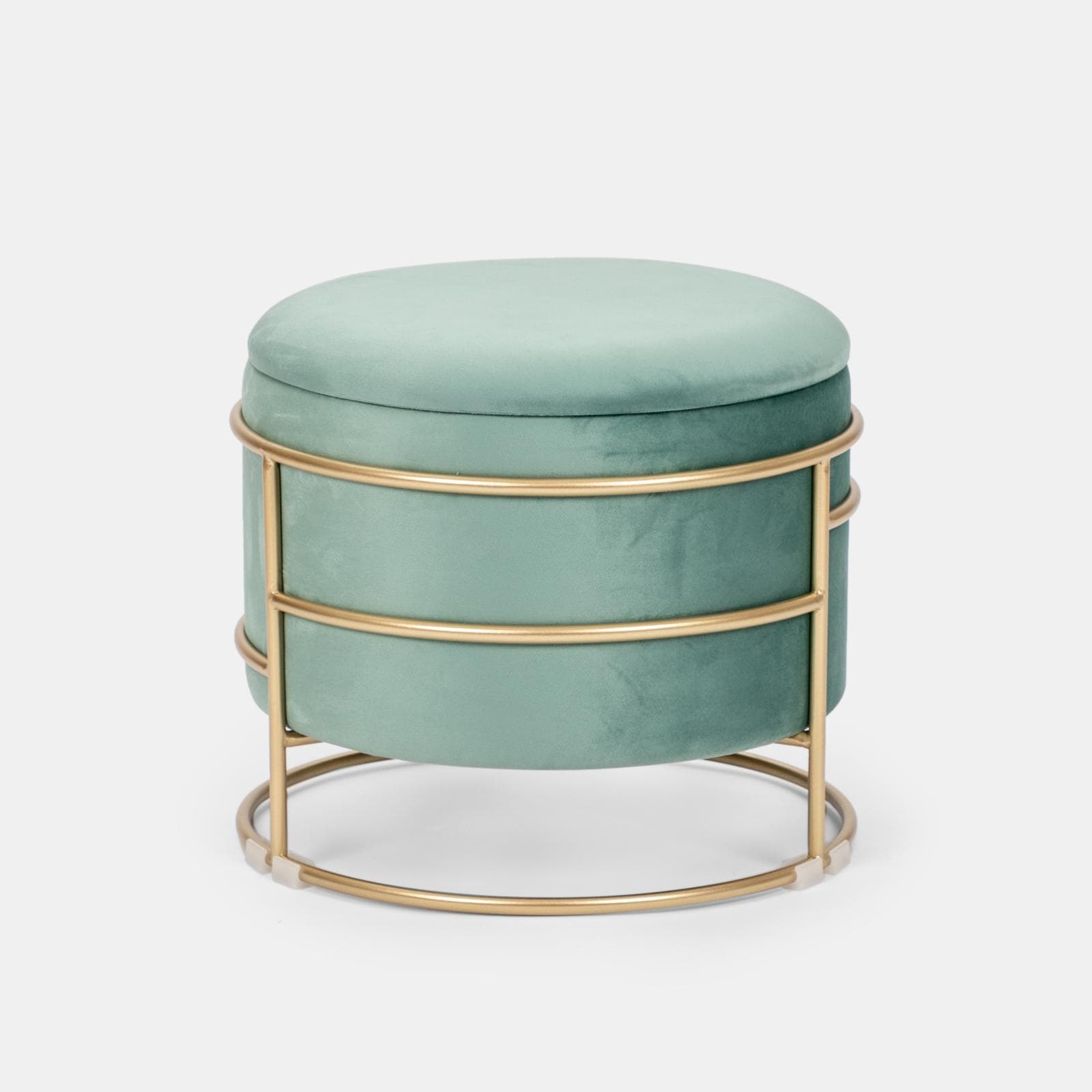 Pouf contenitore 43x37h cm in velluto verde salvia con base oro - Balance