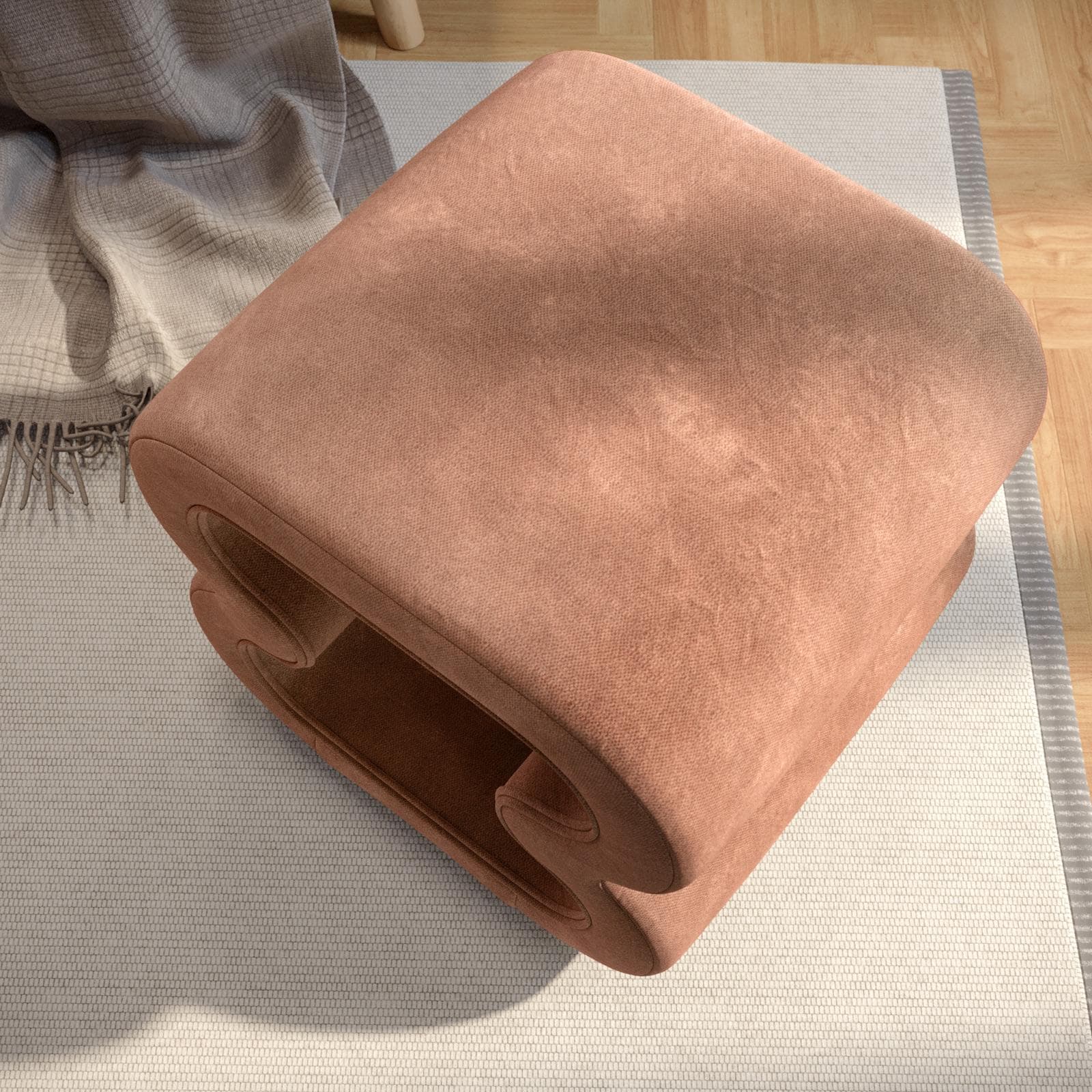 Pouf 45x42 cm in tessuto a trama sottile terracotta con design astratto - Everett