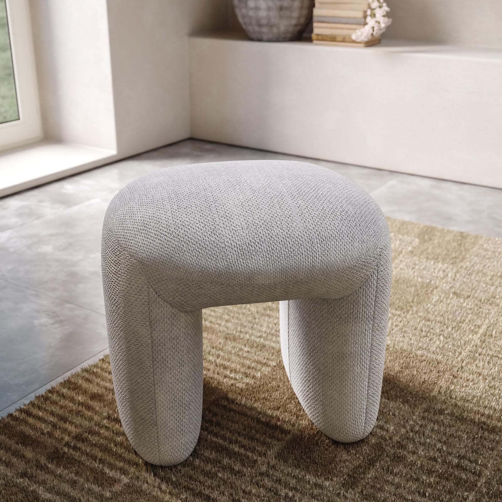 Pouf 47x42 cm in tessuto effetto maglia grigio ghiaccio - Ticus