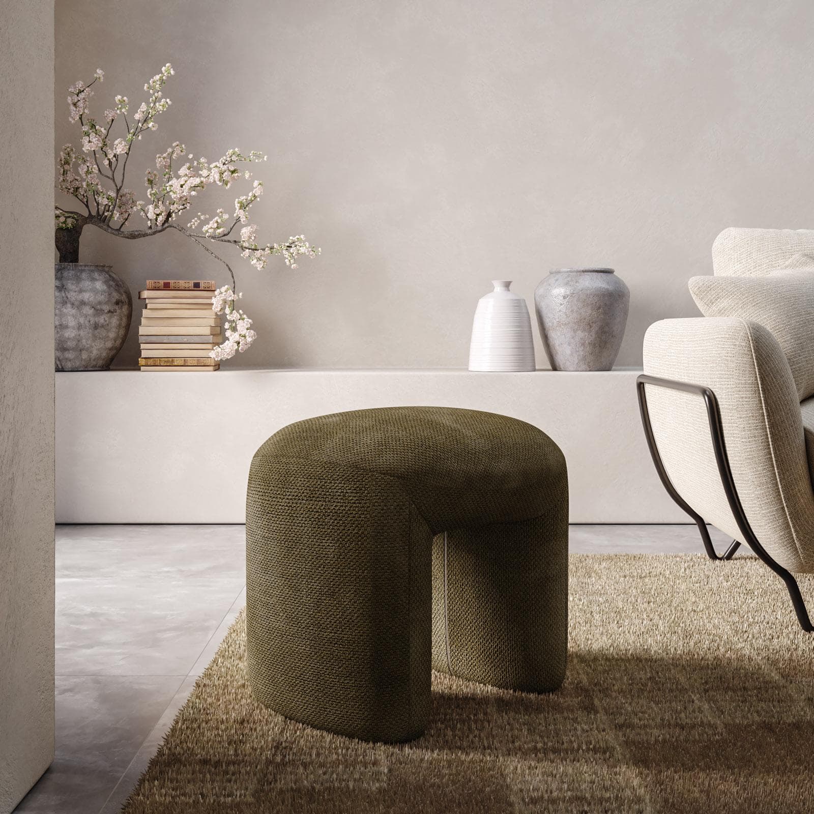 Pouf 47x42 cm in tessuto effetto maglia tabacco - Ticus