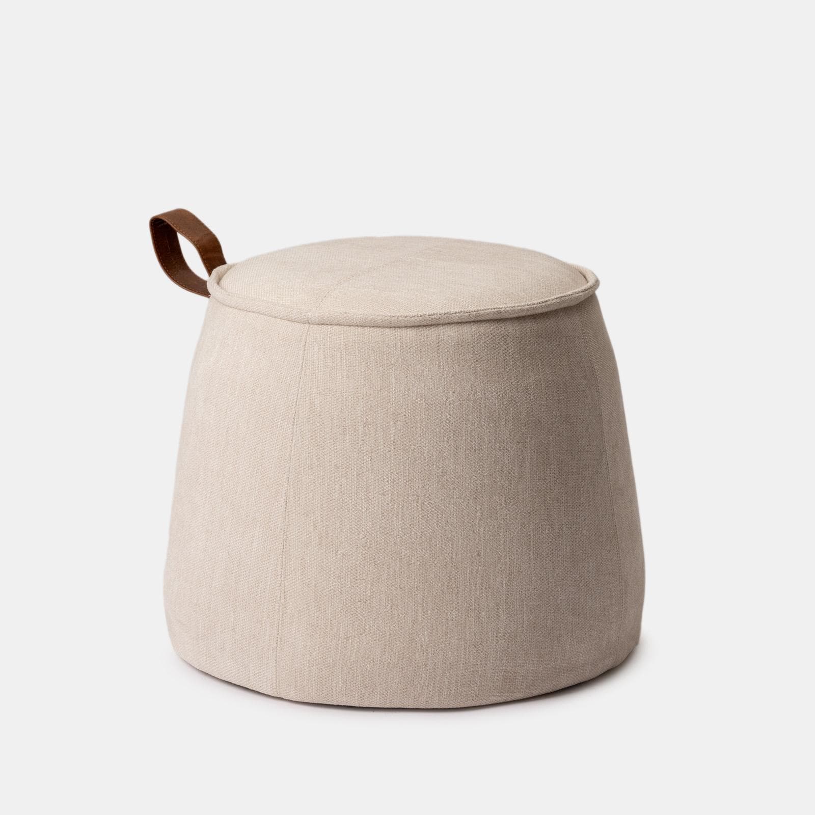 Pouf 50x42h cm in ciniglia beige con dettaglio cuoio - Sashe