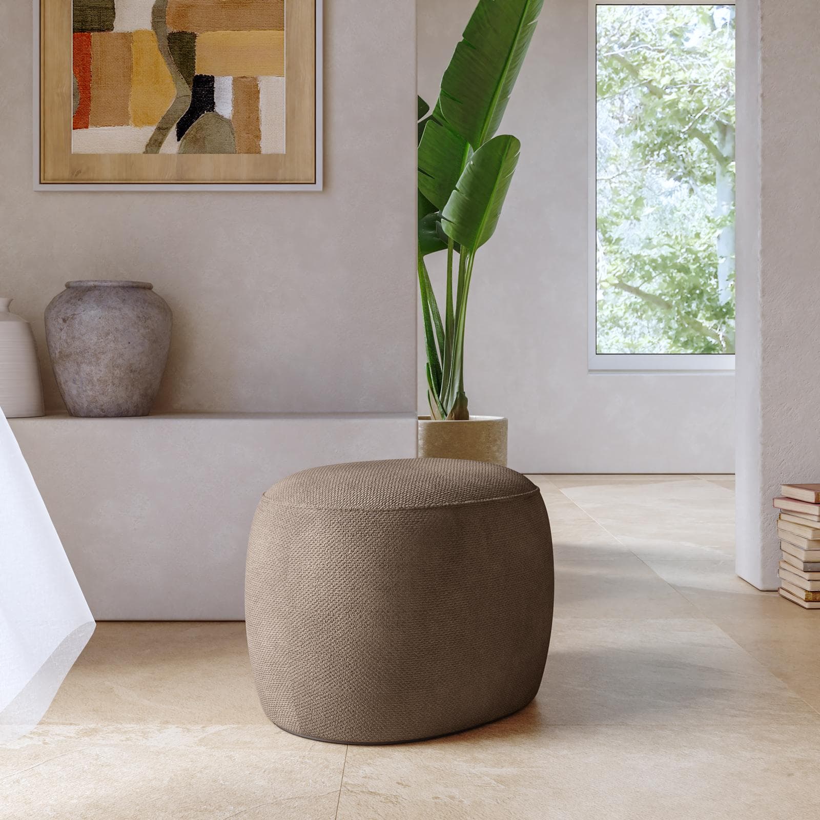 Pouf 54x41 cm in tessuto effetto maglia cacao - Tlamy