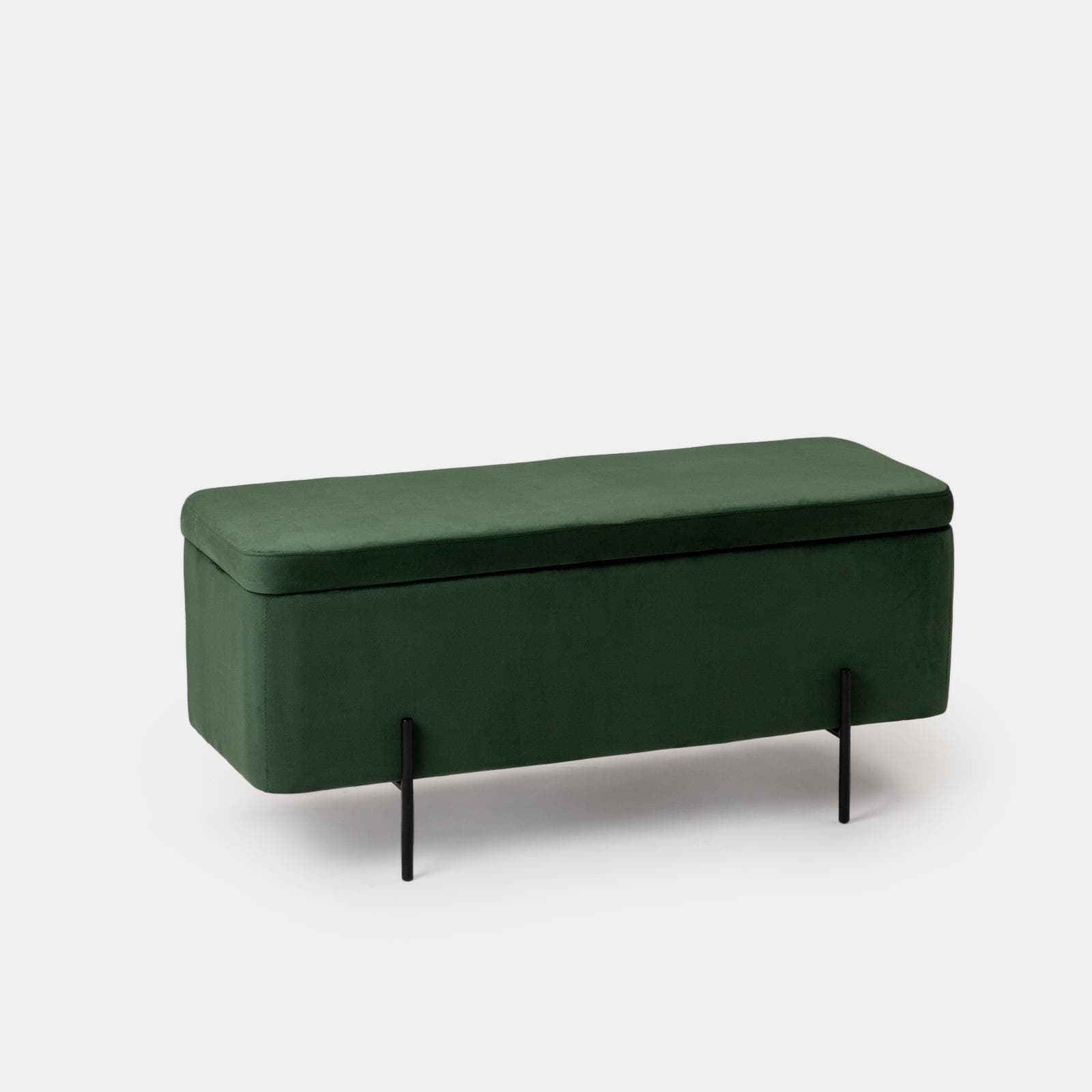 Panca contenitore 110x44 cm in velluto verde e gambe in metallo nero - Jannali
