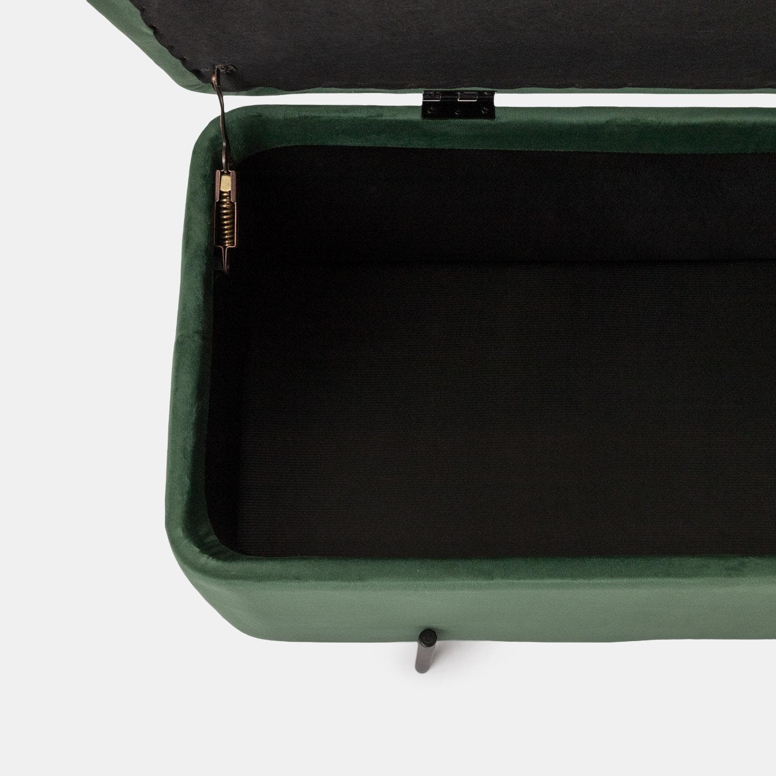 Panca contenitore 110x44 cm in velluto verde e gambe in metallo nero - Jannali