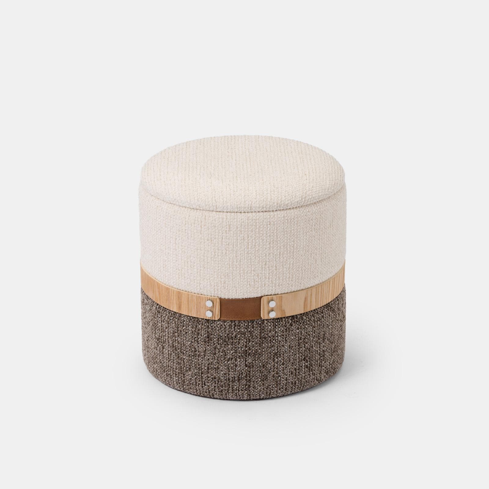 Pouf contenitore 36 cm in tessuto bicolore panna e cacao - Collard