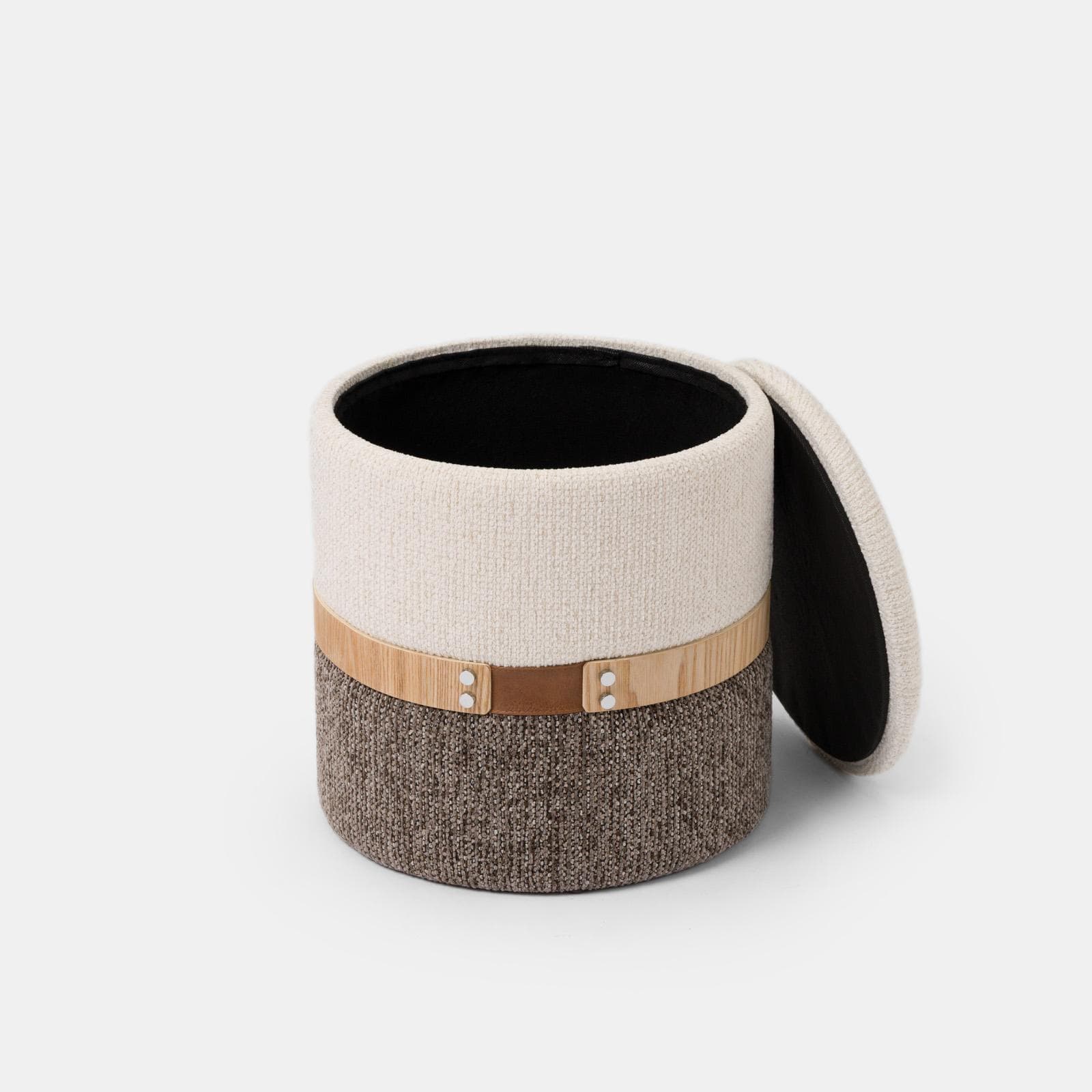Pouf contenitore 36 cm in tessuto bicolore panna e cacao - Collard